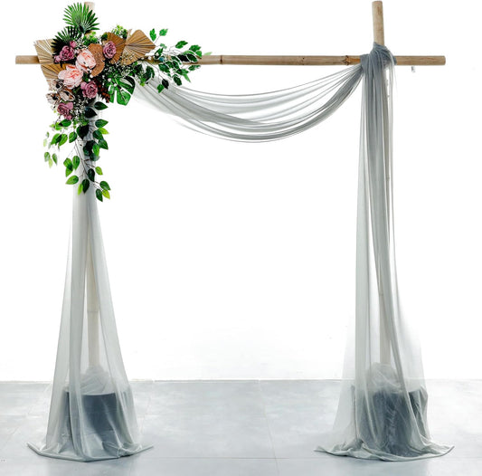 VDS Pack of 2 Panel (30 Inch X 30 Feet) Wedding Arch Draping Fabric Sheer Chiffon Fabric Drapery for Wedding Ceremony Reception Swag Backdrop Canopy Chuppah ARBO Altars Decoration (Grey)