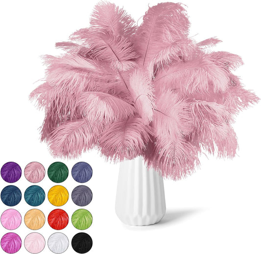 NEWONG 30pcs Peony Pink Ostrich Feathers Natural Bulk 9-12inch(23-30cm) Vase Craft Wedding Home Party Centerpieces Christmas Day Decoration