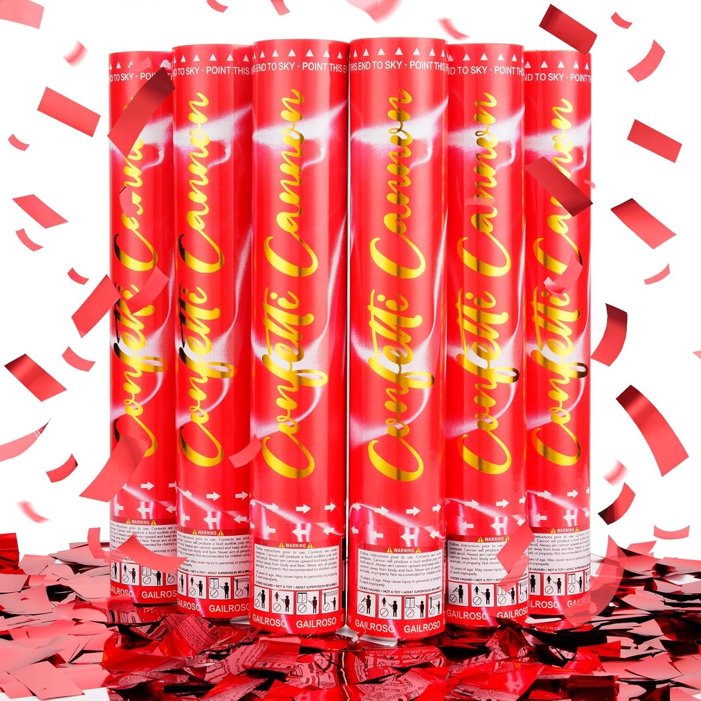 6 Pack Red Confetti Cannon, Party Poppers,12 Inch Confetti Poppers Shooters for Birthdays, Christmas，Graduation Celebration,Weddings, New Year's Eve and Any Celebrations