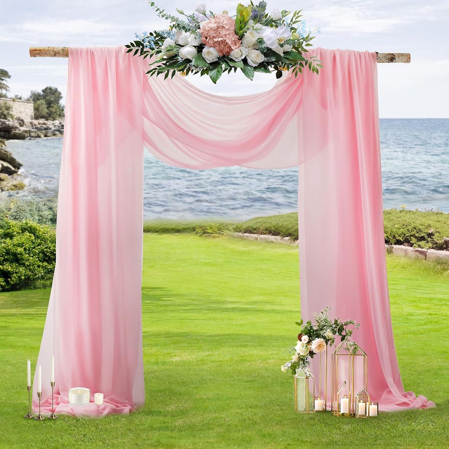 SiinvdaBZX 2 Panels Wedding Arch Draping Fabric 30" x 20Ft Pink Sheer Chiffon Fabric Outdoor Extra Long Decorative Drapery Fabric for Party Ceremony Ceiling Curtain Backdrop
