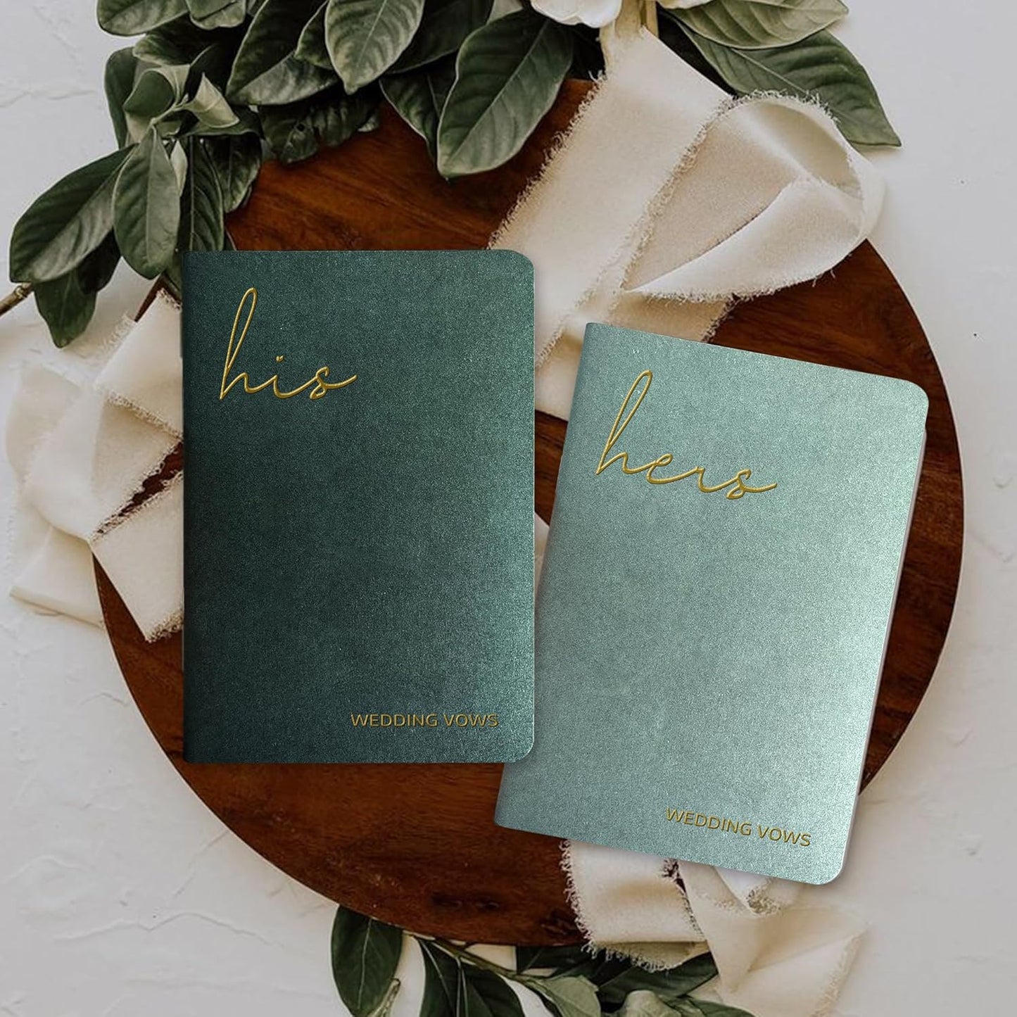 Vow Books His and Hers Wedding Vow Books with Soft Touch Gold Foil Engraving Wedding Essentials Wedding Accessories(XZ-HH-Sage)