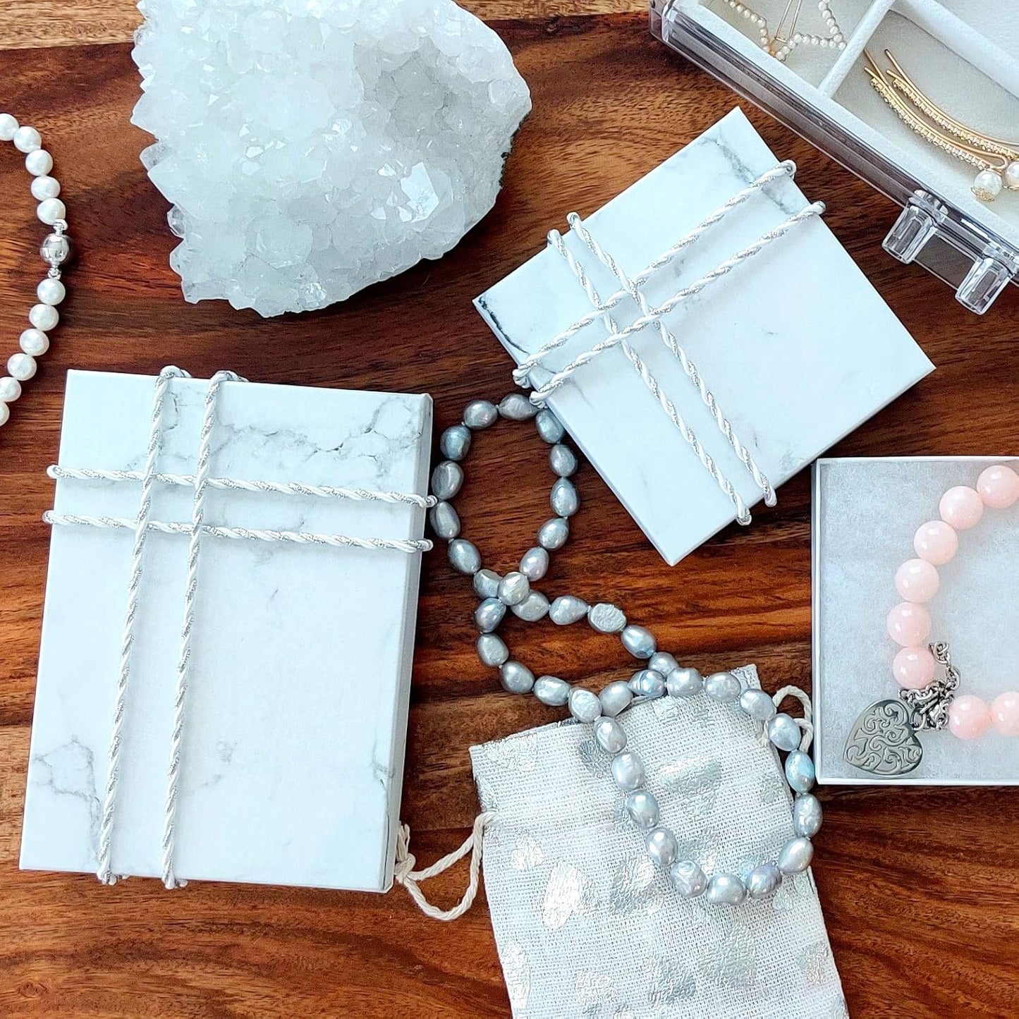 TheDisplayGuys - 25-Pack #53 Kraft Paper Cardboard Gift Boxes/Jewelry Cases w. Cotton Padding & Lid - Marble White - (5.4" x 3.9" x 1.0")