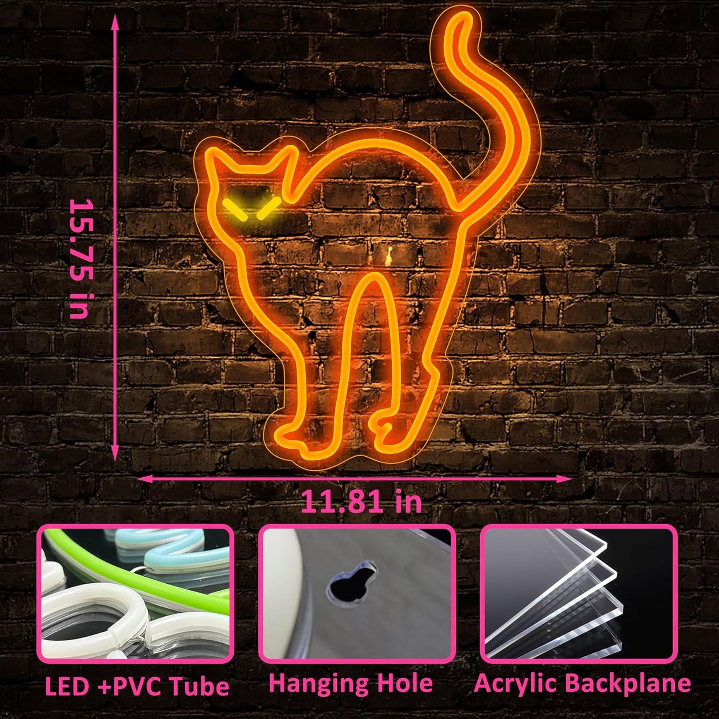 Halloween Orange Cat Neon Signs for Wall Decor, Cat LED Neon Sign USB Powered, Halloween Cat LED Light Table Decoration for Bar, Christmas, Wedding, Birthday Party