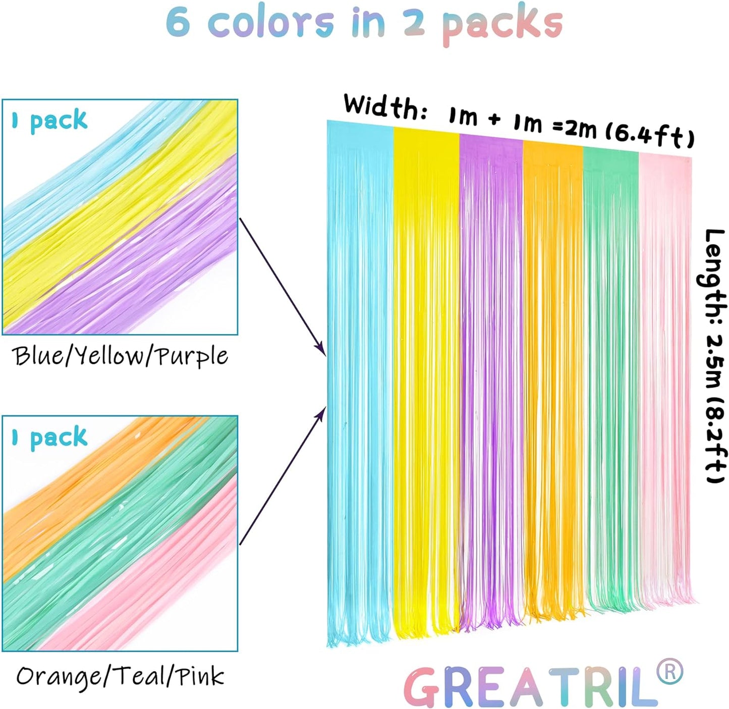Pastel Tinsel Curtain Party Backdrop - GREATRIL Pastel Color Foil Fringe Curtain Photo Booth Streamers for Birthdays Easter Baby Bride Shower Unicorn Girls Party Decorations