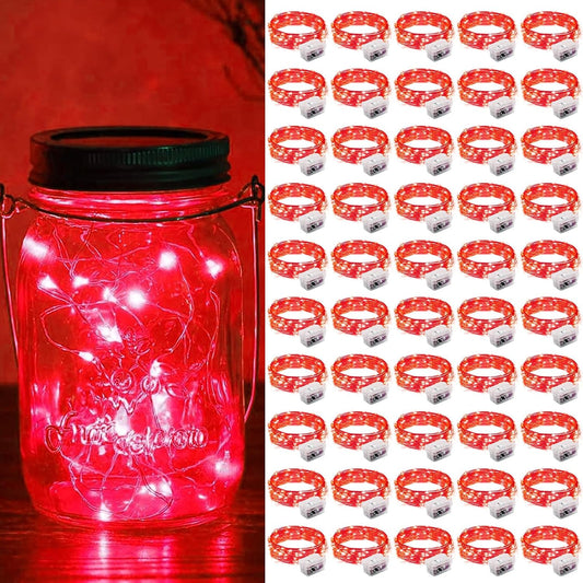 ZGWJ 50 Pack Fairy Lights Battery Operated, 7ft 20 Mini LED Fairy String Lights Silver Wire 3 Modes for DIY, Parties, Wedding, Bedroom, Halloween Christmas Decoration Red
