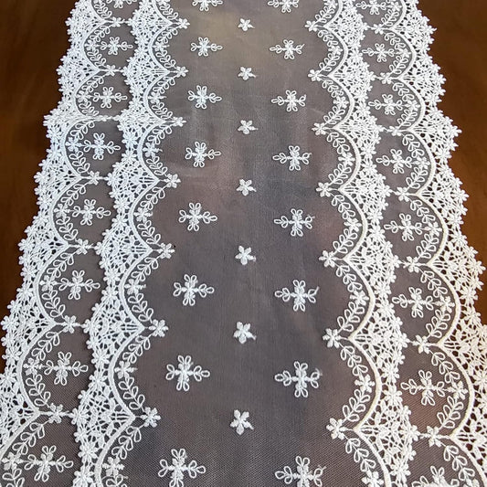 Inicia Table Lace Runner 12×86 inch Embroidered for Holiday Wedding Picnic Daily Dinner Tables White Decor (Polyester, 12"×86" (31cm×220cm))
