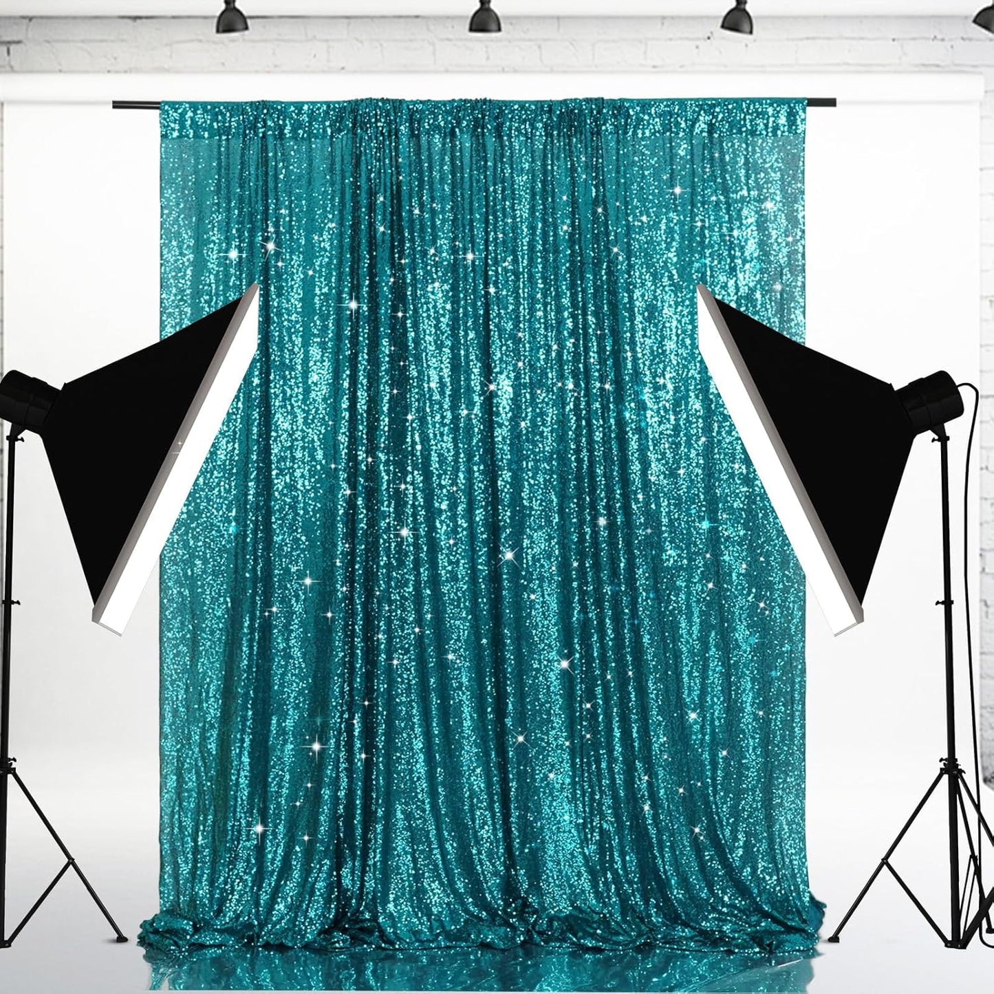 Eternal Beauty Teal Sequin Backdrop, 5x7 Ft Glitter Background Curtains for Shimmer Photography Party Wedding Birthday Back Drop Decor