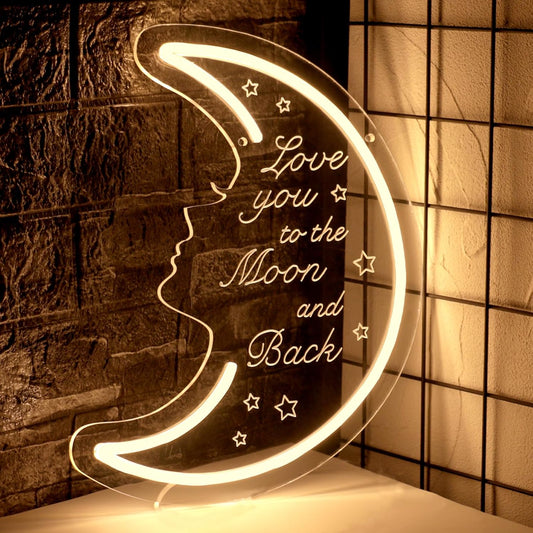 Moon Neon Light Sign for Wall Decor, 5v USB Powered & Dimmable Love You to the Moon and Back LED Light for Girls Kids Bedroom Living Room Home Party Decor