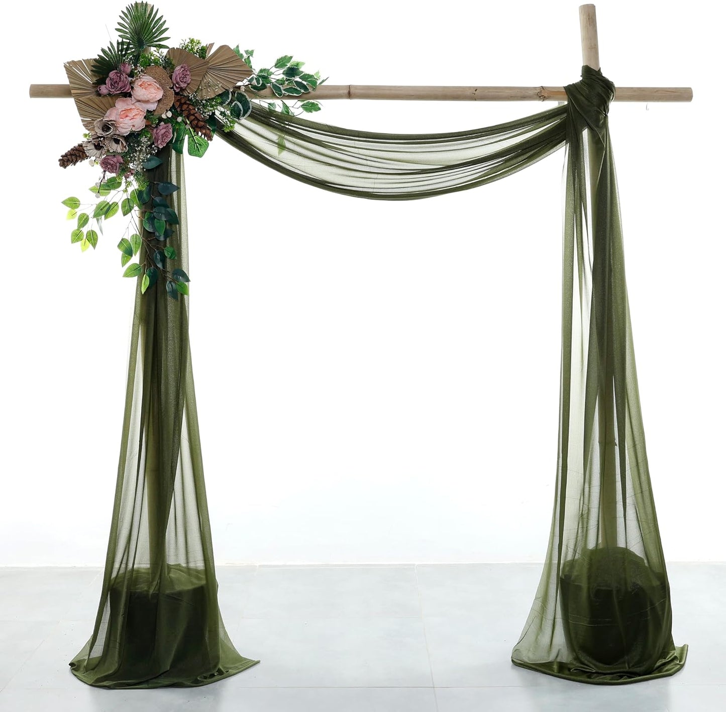 VDS Pack of 2 Panel (30 Inch X 100 Feet) Wedding Arch Draping Fabric Sheer Chiffon Fabric Drapery for Wedding Ceremony Reception Swag Backdrop Canopy Chuppah ARBO Altars Decoration (Olive)