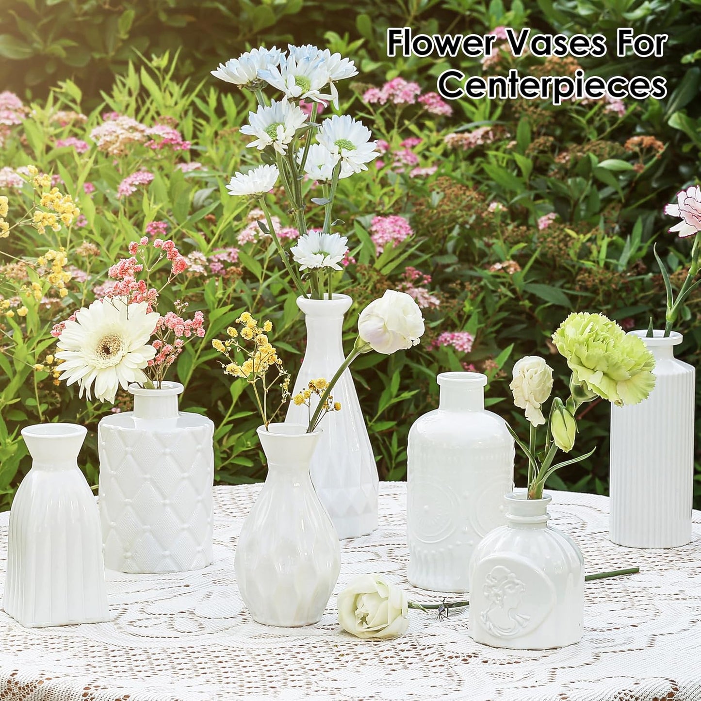 Vintage Small Glass Vases Set of 10,Mini Bud Vases for Flowers,Amber Glass Vases for Centerpieces,Wedding Decorations,Home Table Flower Decor (White)