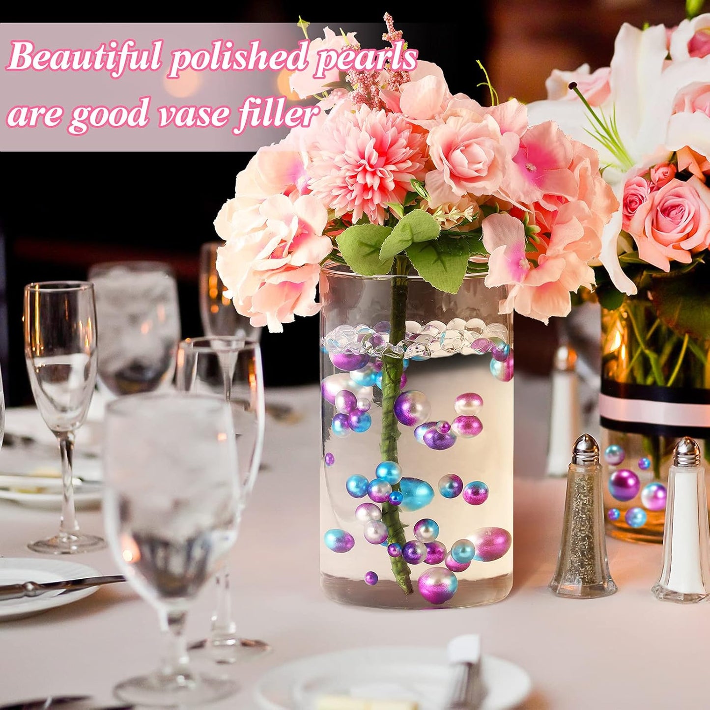 150 Pieces Vase Filler Faux Pearls Vase Makeup Beads No Hole Gloss Bead Mixed Sizes Round Pearl for Home Party Wedding Decor, 8/14/20 mm(Rainbow)