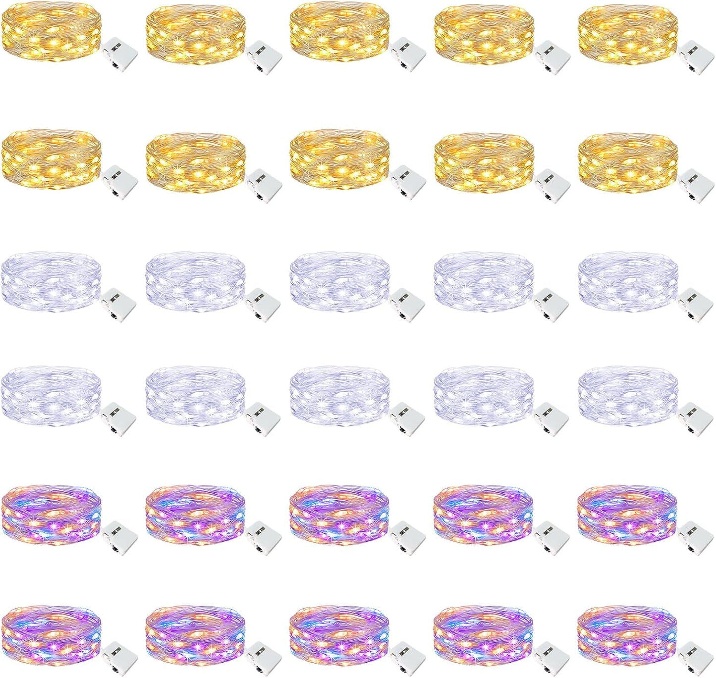 btfarm 30 Pack Fairy Lights Battery Operated [3 Modes], 7ft 20 Led Twinkle Lights String Lights Waterproof Bulk Small Mini Silver Wire for Christmas Mason Jars Wedding Table Centerpiece