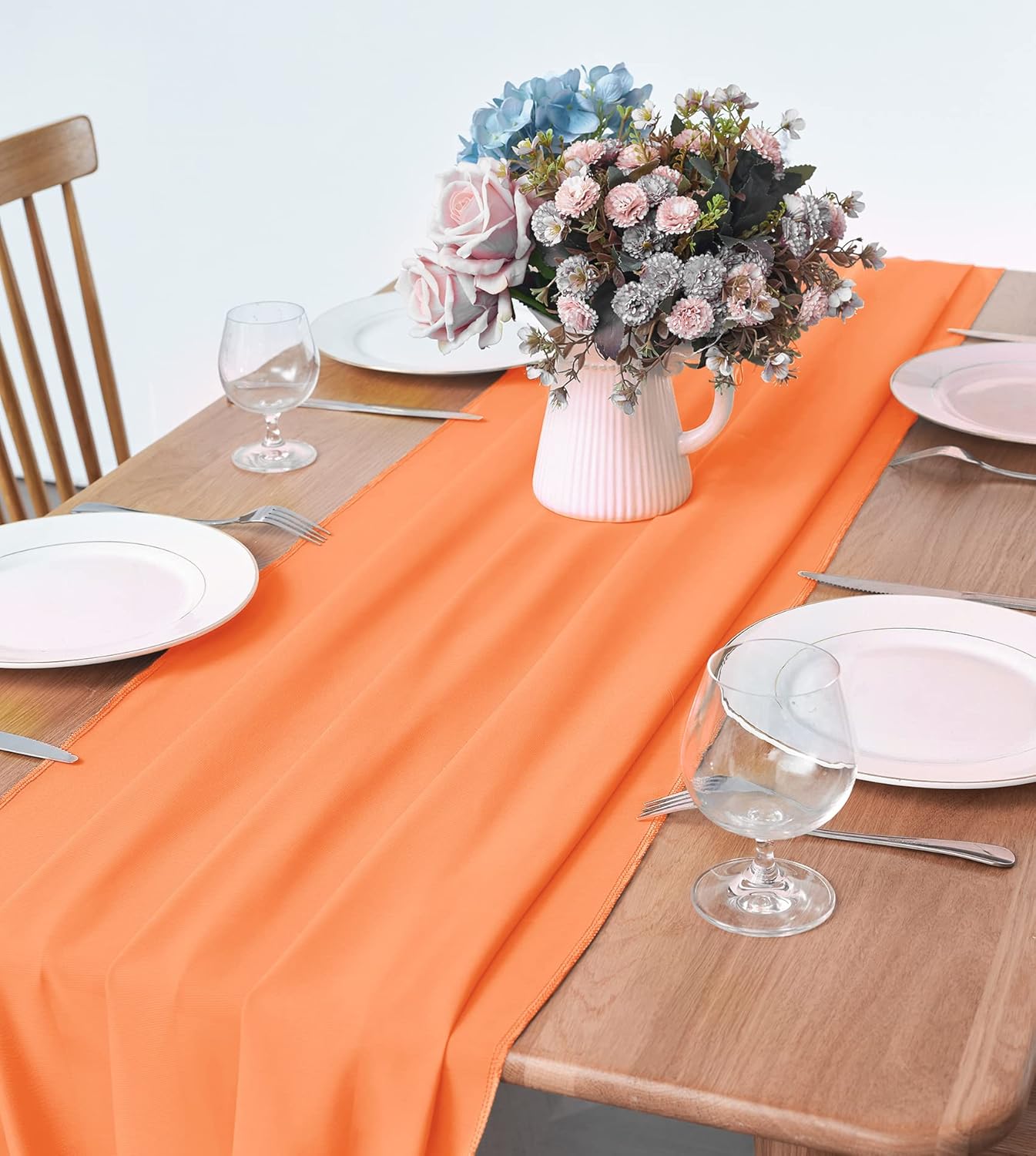 5 Pack 10Ft Chiffon Orange Table Runner Sheer 29x120 Inch for Romantic Wedding Decor Bridal & Baby Shower Birthday Rustic Party Decoration