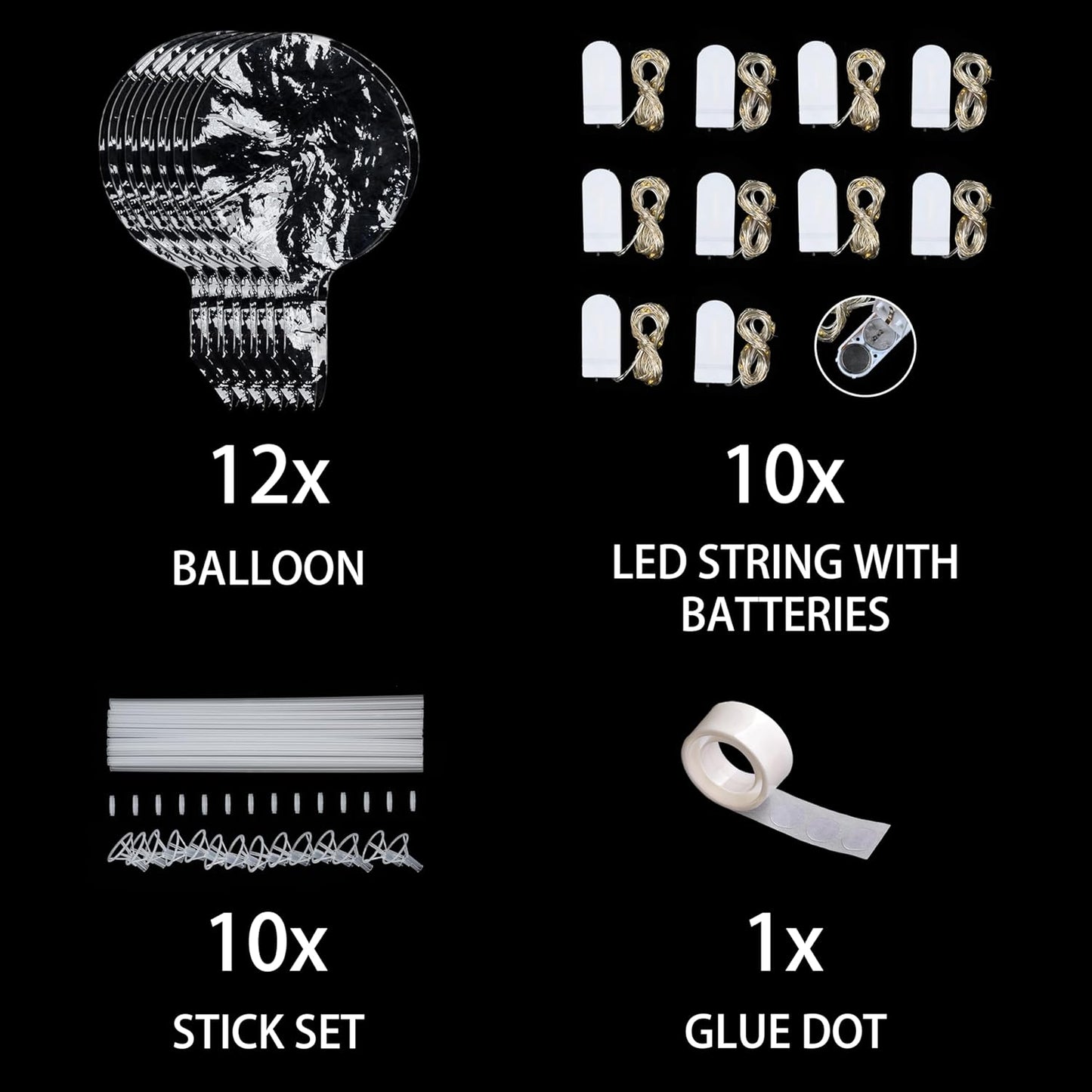 10 Pack Big Light Up BOBO Led Balloons with Sticks - Clear Balloons with Lights, Glow in the Dark, Flicker in the Daylight - Perfect Glow Party Supplies for Birthday, Wedding, Graduation, Warm White