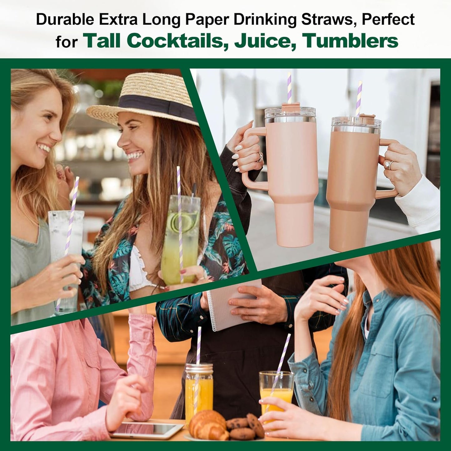 Compostable Paper Drinking Straws 10 Inch Long, for 20oz to 32oz Tumblers - Purple, Pack of 100