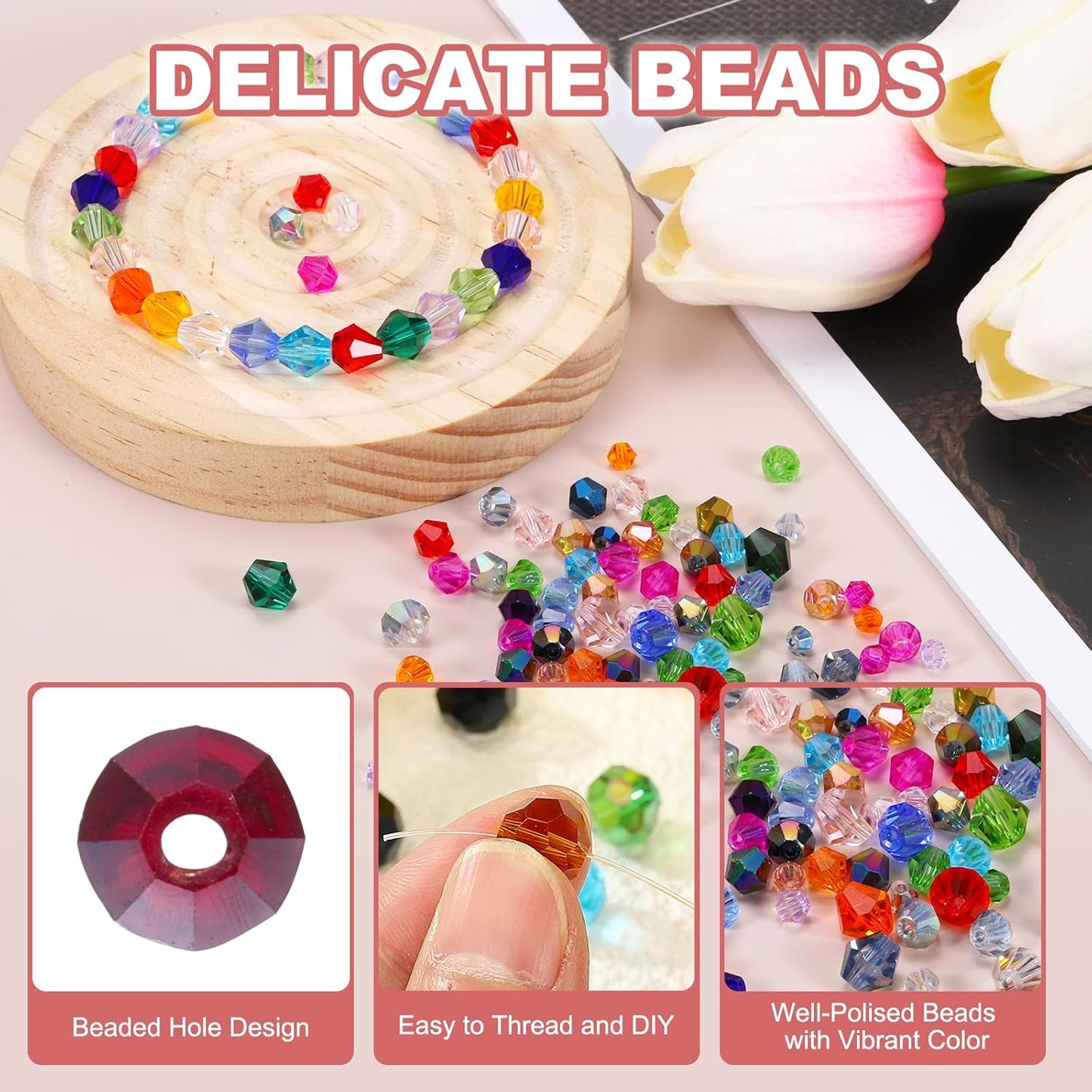 PATIKIL 1000pcs 4mm Bicone Glass Crystal Beads, Faceted Glass Spacer Beads with Box for Jewelry Making Bracelet Necklace Earrings DIY Suncatcher Craft, Dark Red AB