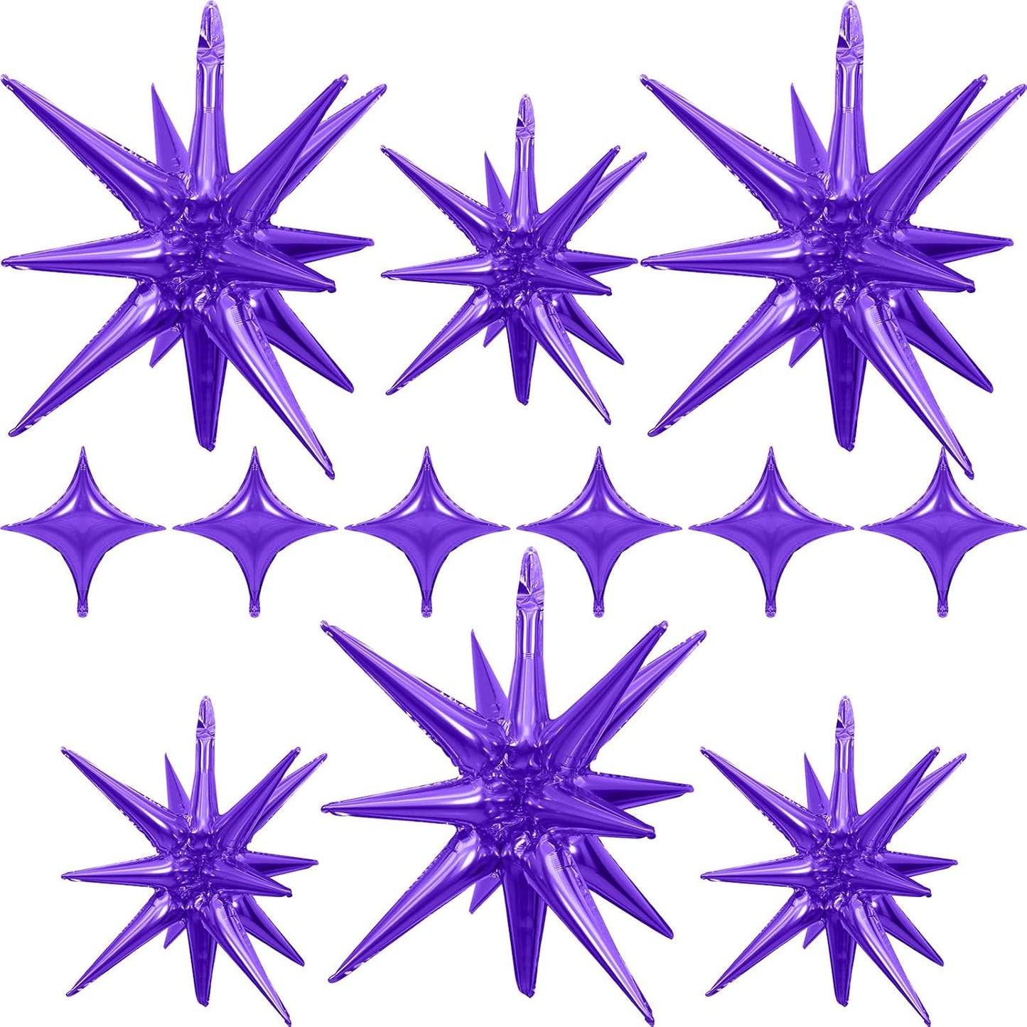 Purple Star Balloons 12pcs, 27/22 Inch Foil Star Explosion Balloons, Large Spike Mylar Cone Balloon, Fireworks Shape Balloon Party Decor for Wedding Graduation Birthday Halloween