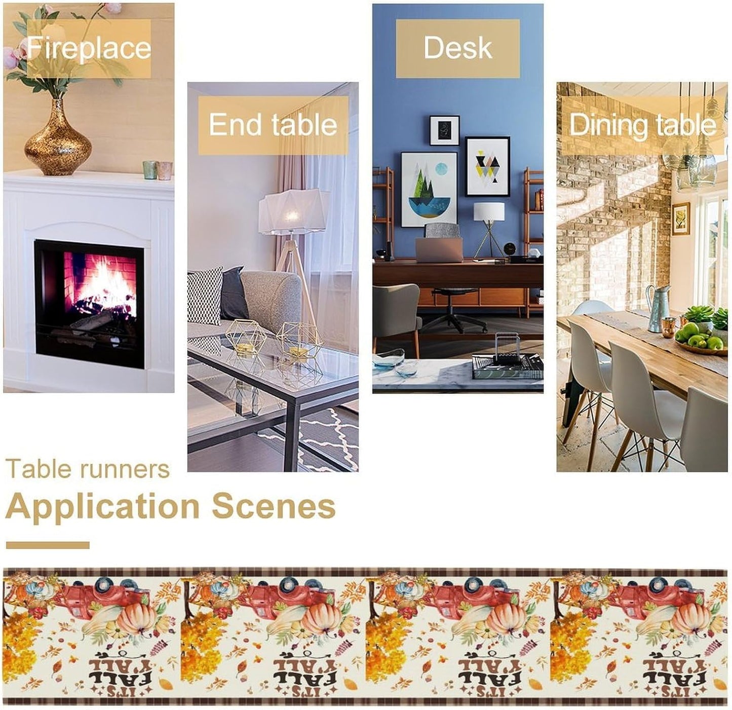 Fall Pumpkin Table Runner,Rustic Maple Yellow Leaf Trees Truncks Brown Plaid Tablecloth Burlap for Hotel Indoors Outdoor Dining Room Kitchen Home Decor,W13X L70 in