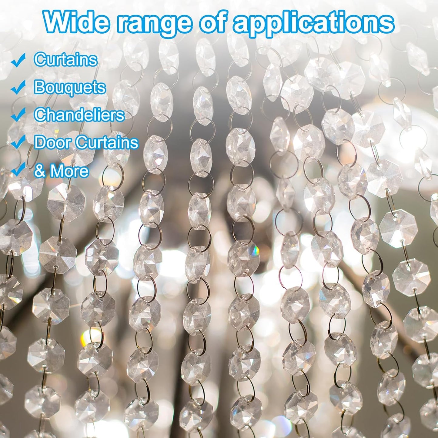 PATIKIL 14 mm Crystal Garland Strands, 32.8 Ft Acrylic Octagon Chandelier Bead Chains String for DIY Craft Wedding Party Home Decorative Jewelry Making, Champagne