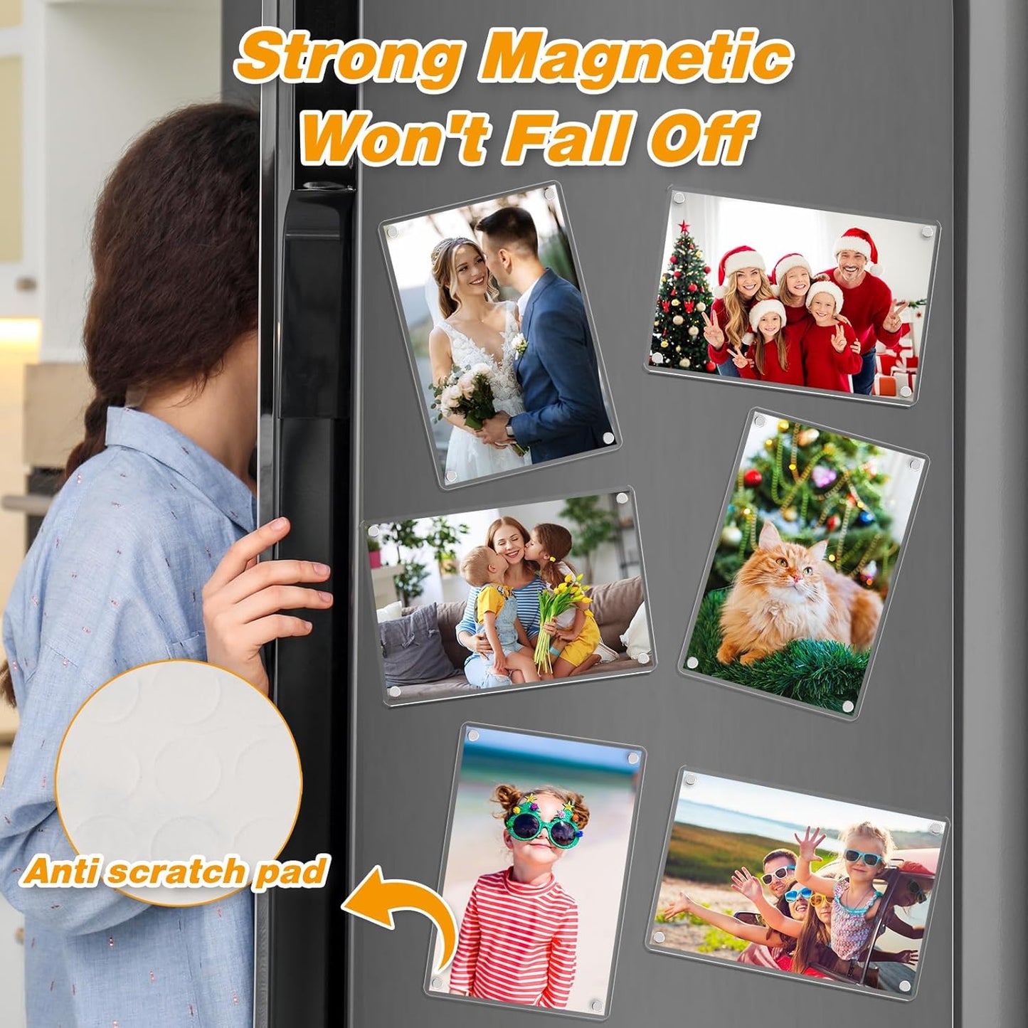4 Pack 4×6 In Acrylic Fridge Magnetic Frame, Photo Picture Frames, Double Sided Photo Refrigerator Magnet Picture Frame, Clear Picture Display Frame