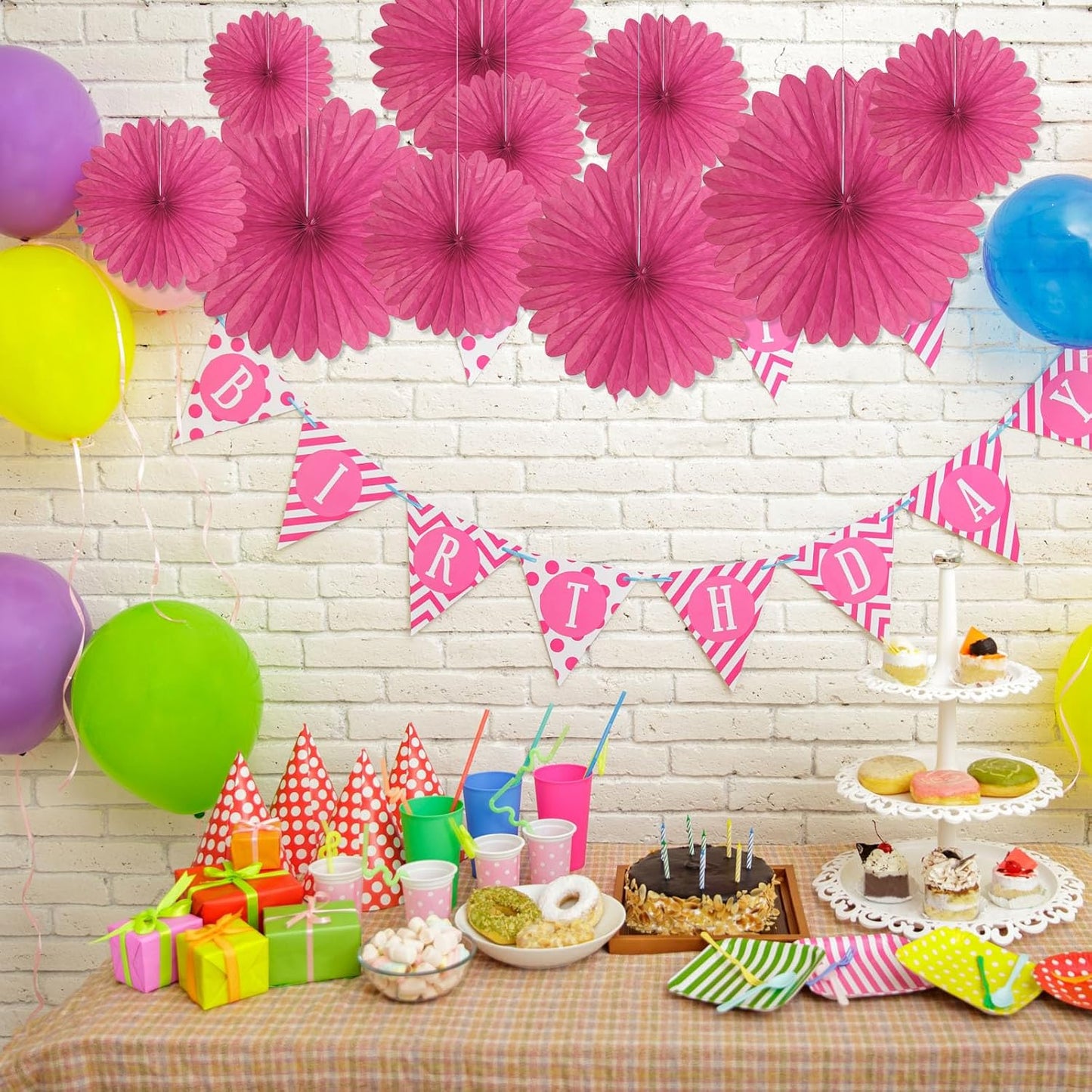 20 Pcs Rose Red Hanging Paper Fan, Hanging Honeycomb Round Paper Fans for Weddings, Birthdays, Easter, Baby Showers, Classroom, Events Ceiling Party Supplies Decorations