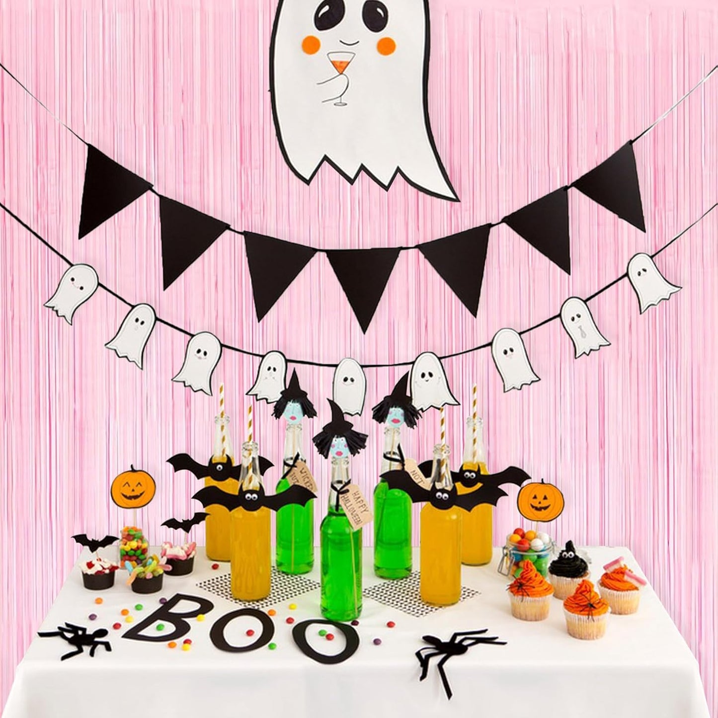 BRAVESHINE Pastel Pink Foil Fringe Curtains Tinsel Backdrop - 2 Pack Photo Booths Party Streamers Supplies for Halloweens/Boo Girls Princess Birthdays Bridal Shower Bachelorette Sweet Bow Decorations