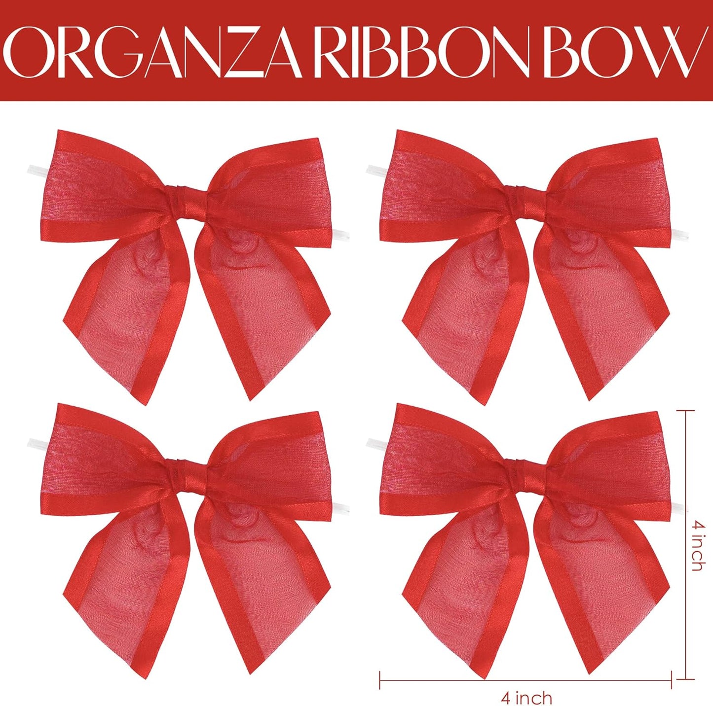 AIMUDI Red Bows for Crafts 4" Organza Bows Premade Twist Ties Bows for Gift Wrapping Crafts Treat Bags Baskets Cake Pop Baby Shower Birthday Wedding Christmas Decor - 12 Counts