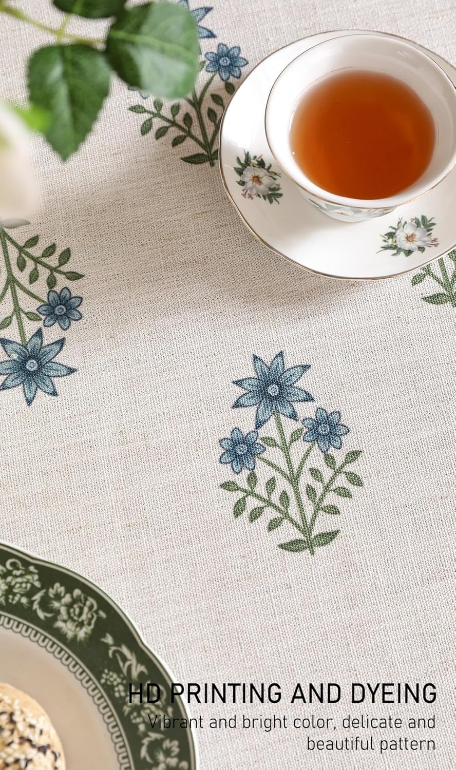 ISAENNE Designer White Linen Small Round Tablecloth,Chinoiserie Floral Elegant Indoor Table Cloth,Fall Stain Proof Decor Tablecloths for Dining Thanksgiving Kitchen,Diameter 55"-Mosella F