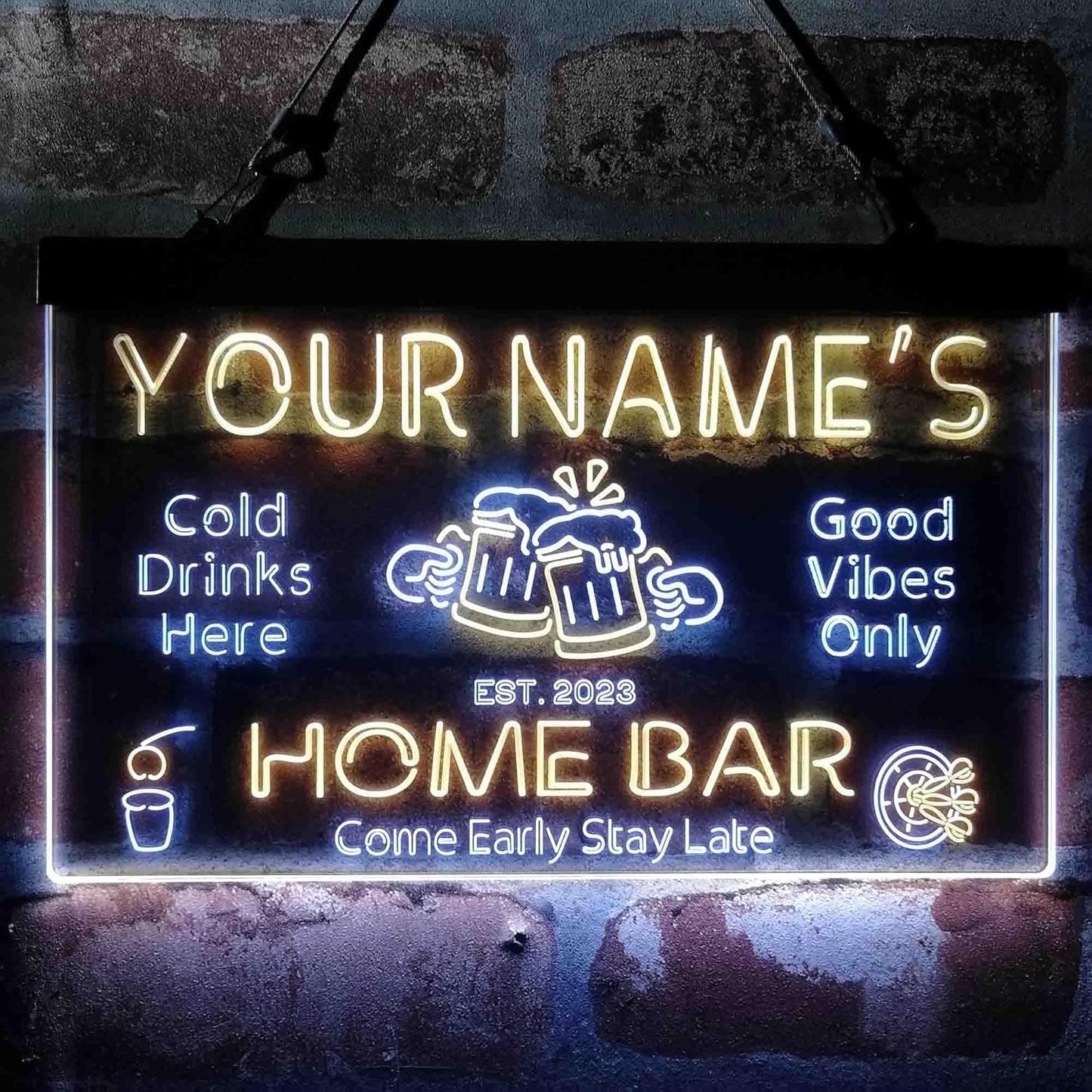 ADVPRO Personalized Your Name Custom Home Bar Beer Established Year Dual Color LED Neon Sign White & Yellow 16 x 12 Inches st6s43-p1-tm-wy