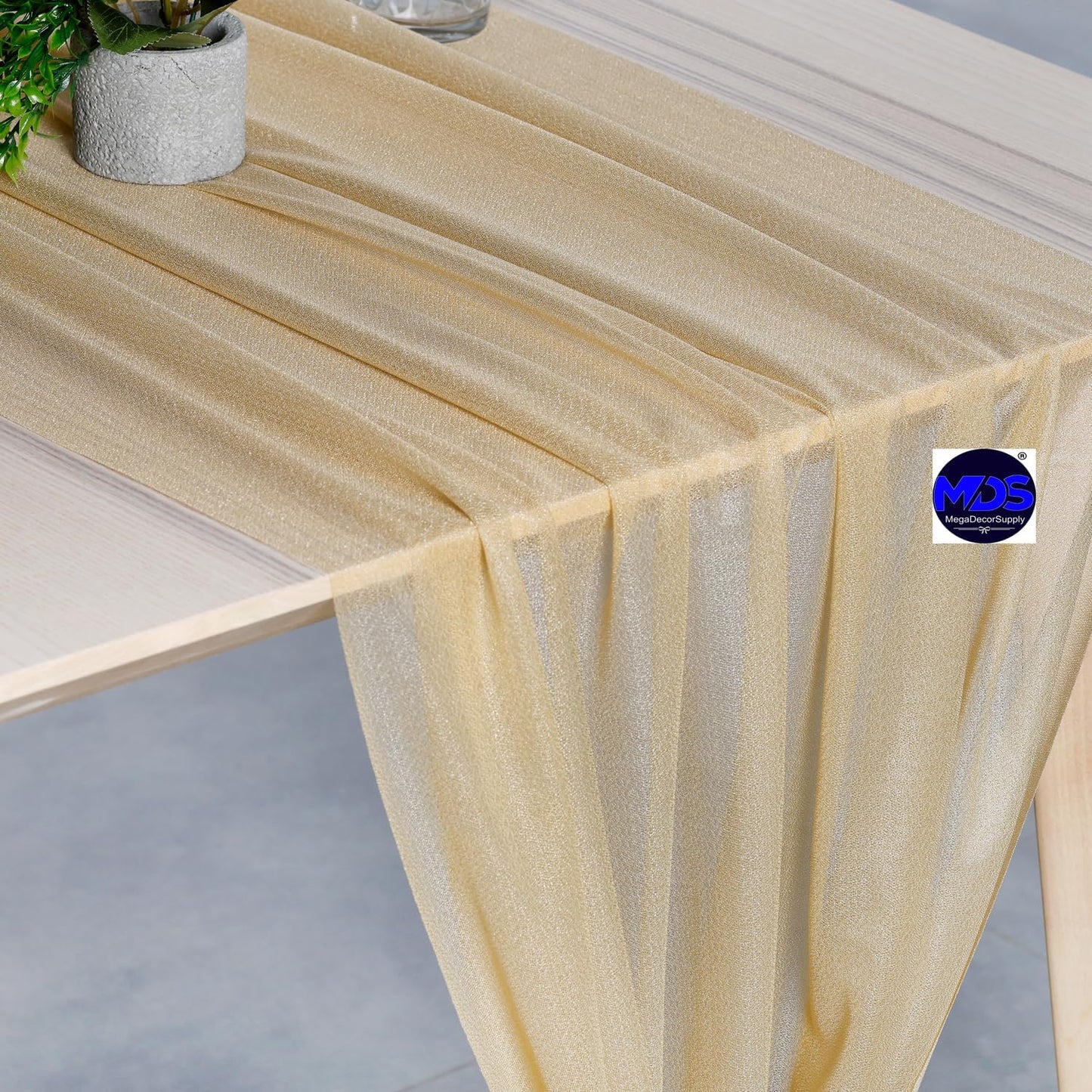 MDS Halloween Chiffon Table Runner - 20 Pack, 29 x 170 Inches, 14ft Each - Sheer Spooky Table Runners for Haunted House Parties, Trick-or-Treat Tables, Witchy Décor, Wedding & Events - Champagne Gold