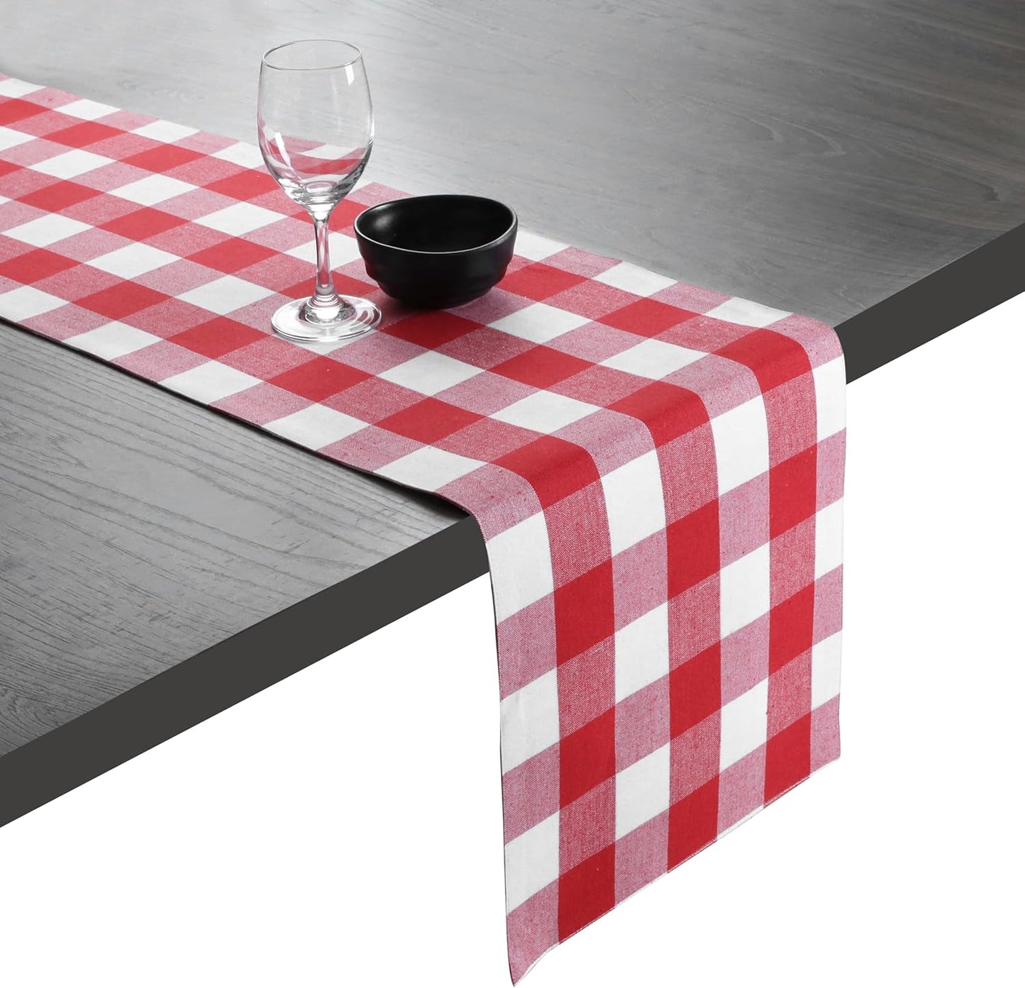 Native Fab Table Runner Buffalo Check Plaid 100% Cotton - 13x72 Inches Kitchen Dining Table Decoration for Indoor Outdoor Farmhouse Home Party Decor - Red and White