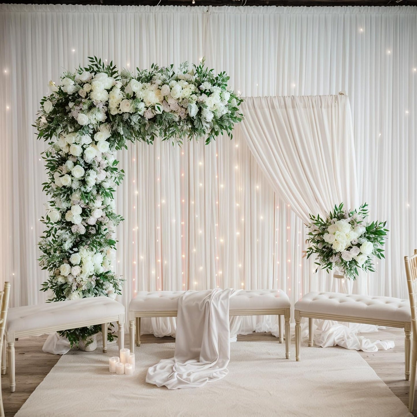 leegleri 20ftx12ft Wrinkle Free Ivory Backdrop Curtain, 4 Panels 12FT Height Ivory Wedding Backdrop Drapes, Silky Polyester Back Drop Cloth for Birthday Photography Background Party Backdrop Draping