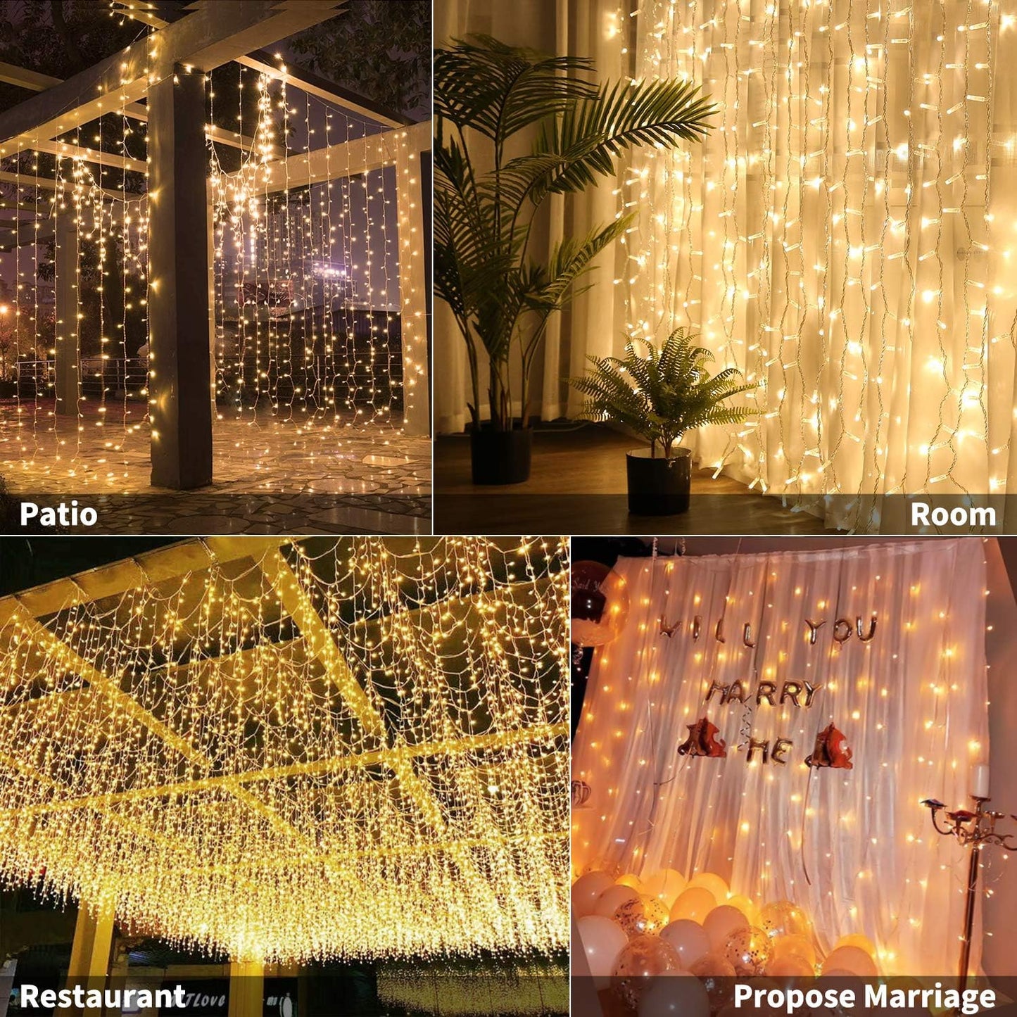 Brightown 1200 LED Curtain String Lights, 9.8 FT Hanging Fairy Lights with Remote, 8 Modes, Connectable Waterproof Window Lights for Bedroom Backdrop Wedding Outdoor Christmas Party, Warm White