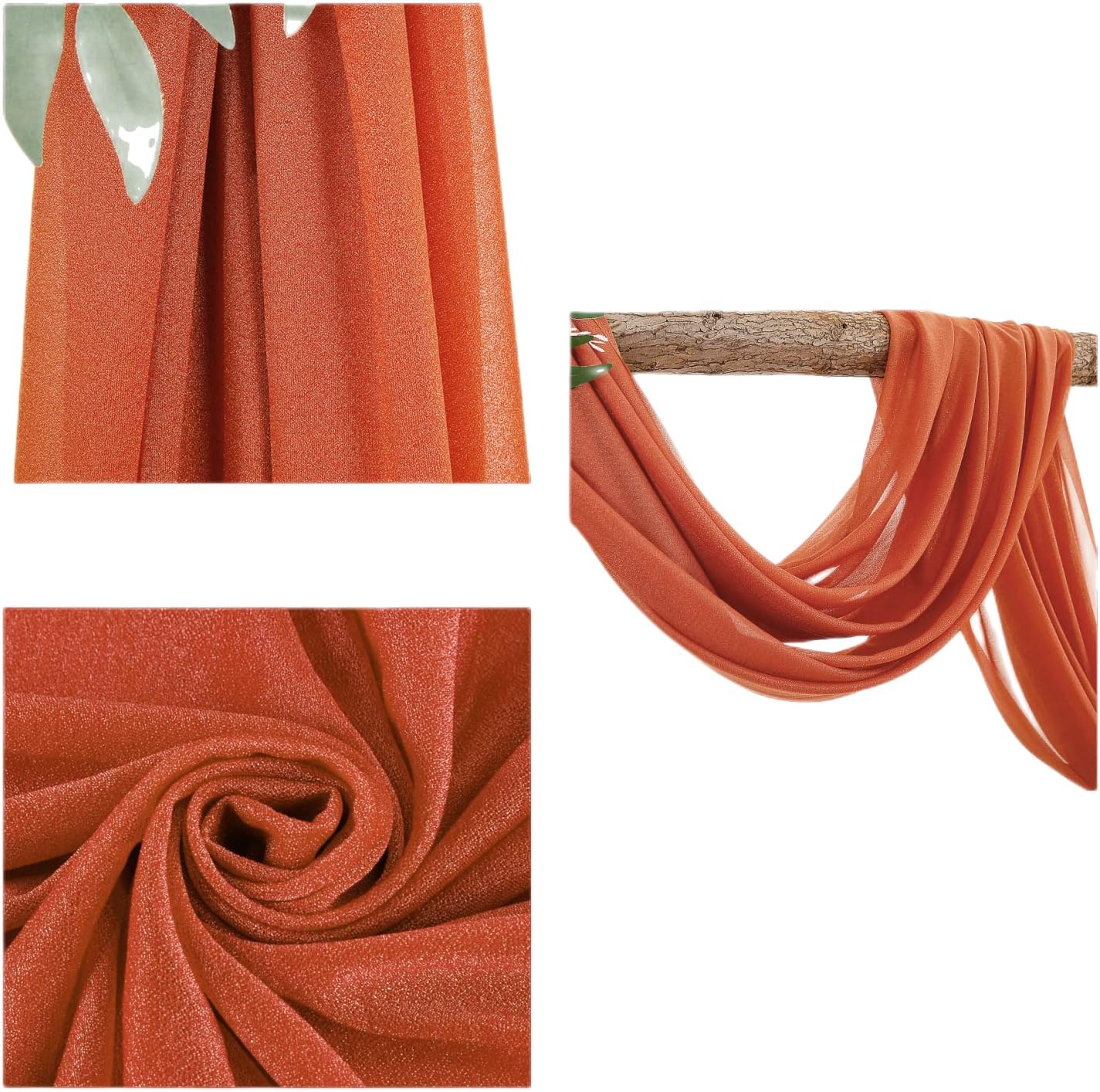 Arch Drapes for Wedding Arch Draping Fabric Terracotta Sheer Backdrop Curtain for Ceremony Bridal Party Decor 19Ft Length x 28" Width 2 Panel