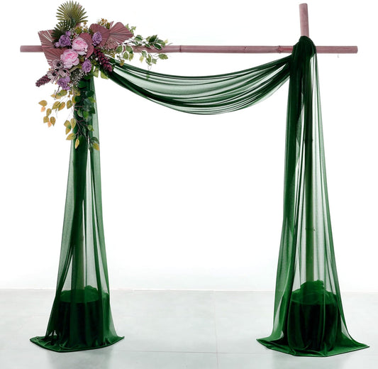 VDS Pack of 1 Panel (30 Inch X 100 Feet) Wedding Arch Draping Fabric Sheer Chiffon Fabric Drapery for Wedding Ceremony Reception Swag Backdrop Canopy Chuppah ARBO Altars Decoration (Hunter Green)