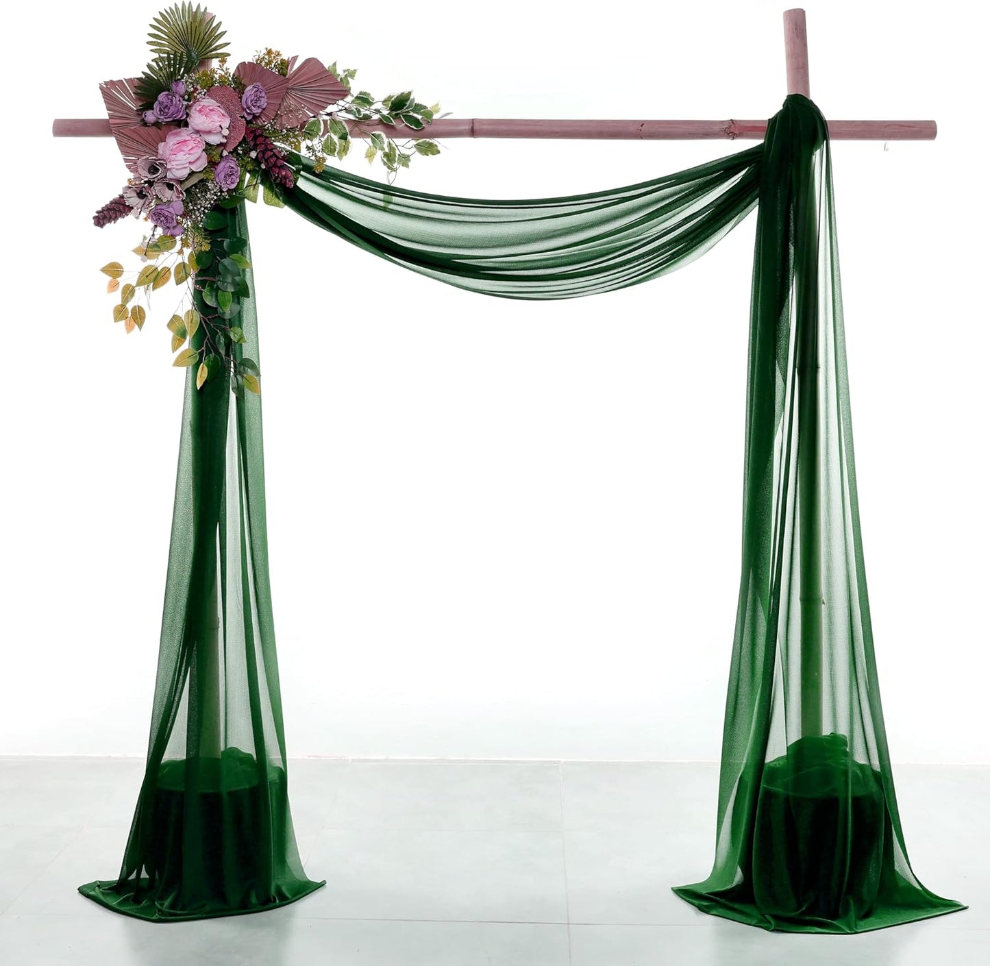 VDS Pack of 3 Panel (30 Inch X 20 Feet) Wedding Arch Draping Fabric Sheer Chiffon Fabric Drapery for Wedding Ceremony Reception Swag Backdrop Canopy Chuppah ARBO Altars Decoration (Hunter Green)