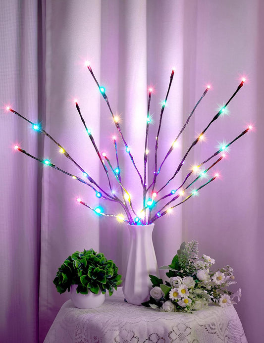 Lighted Branches for Vases Plug in - 6 Pack 24Inch 60 LED Christmas DIY Twig Pathway Lights, Artificial Tree Bendable Xmas Fairy Lights with Stakes for Outdoor Indoor Party Decoration, Multicolor