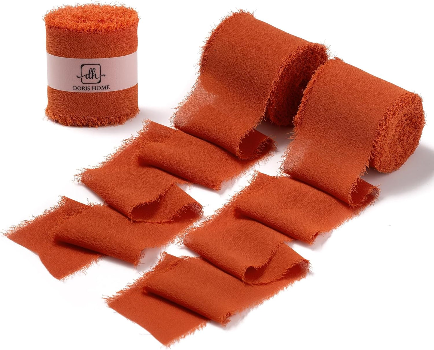 DORIS HOME Burnt Orange Chiffon Ribbon for Flower Bouquet, 2" x21Yd Fabric Ribbon for Gift Wrapping, Handmade Frayed Ribbon for Wedding/Christmas Decorations