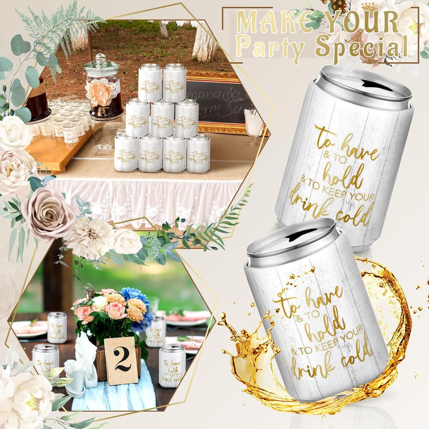 50 Pieces Wood Grain Wedding Can Cooler Sleeves Bulk Engagement Party Favors for Guests Cheers to Love Laughter and Happily Ever After Rehearsal Dinner Decorations for Wedding Bridal