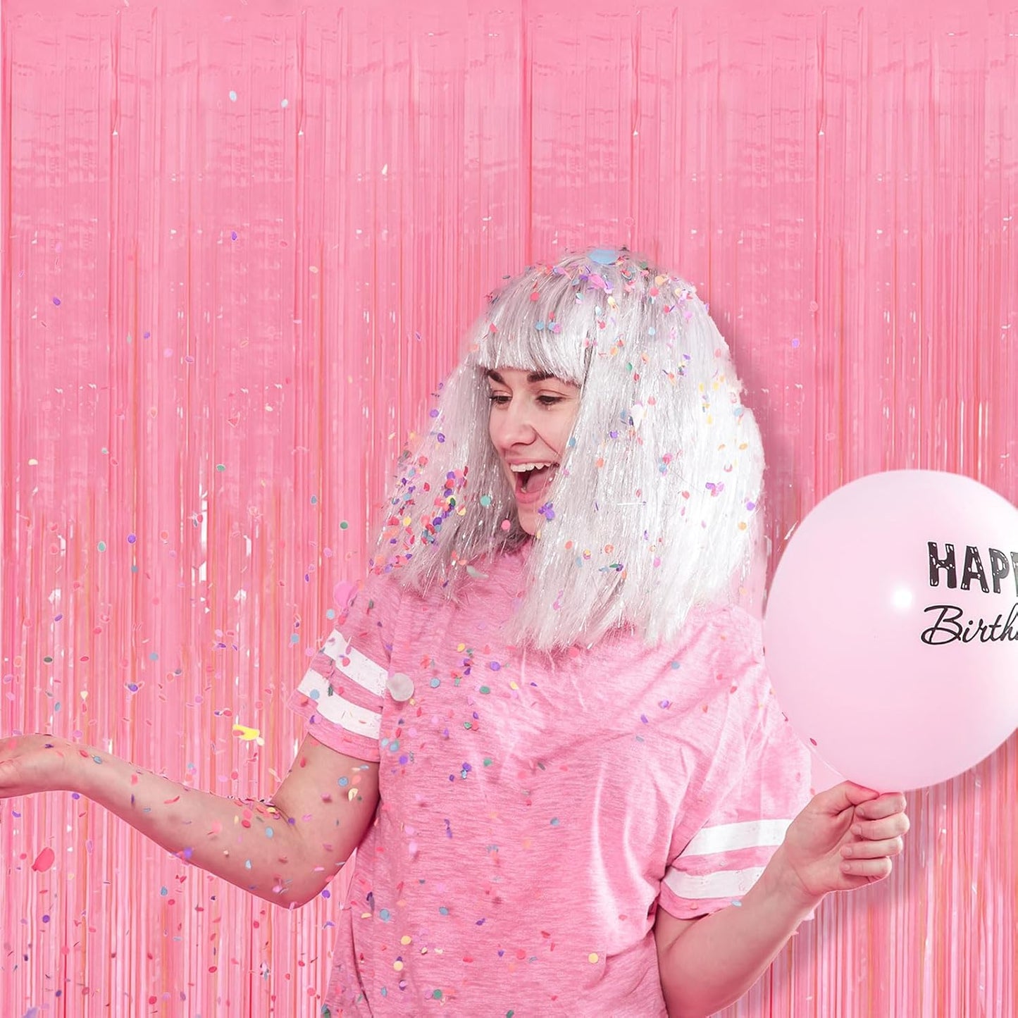 2 Pack Pink Streamers Pastel Curtain Backdrop Wall Fringe Backdrop Birthday Party Decorations Light Pink Halloween Baby Shower Valentines Wedding Decorations for Women