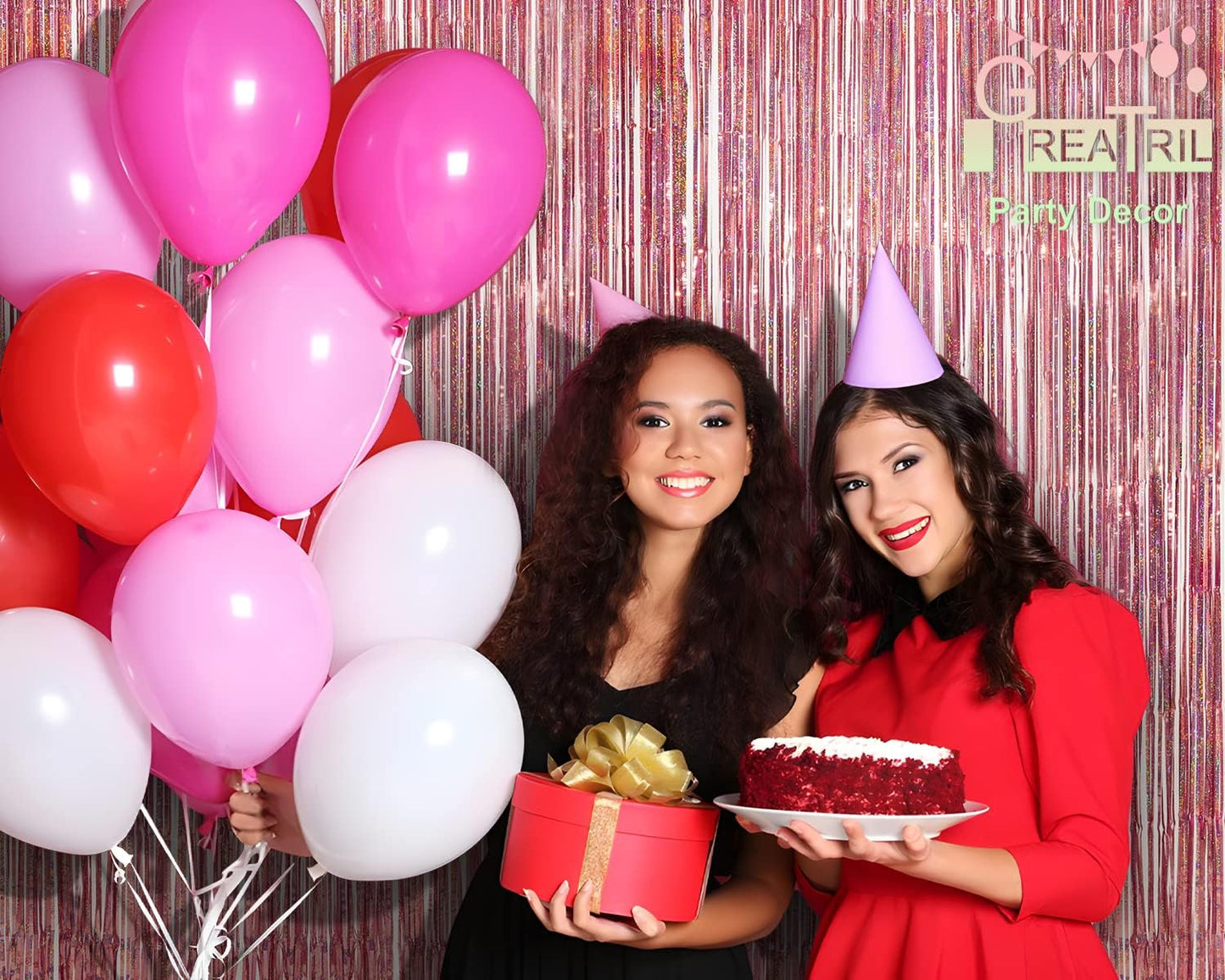 Rose Gold Tinsel Party Backdrop - GREATRIL Foil Fringe Curtain Party Photo Booth Backdrop for Birthdays Theme Decorations - 1m x 2.5m - Pack of 2