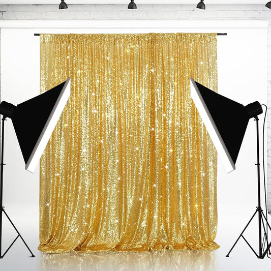Eternal Beauty Gold Sequin Backdrop, 8x10 Ft Glitter Background Curtains for Shimmer Photography Party Wedding Birthday Back Drop Decor