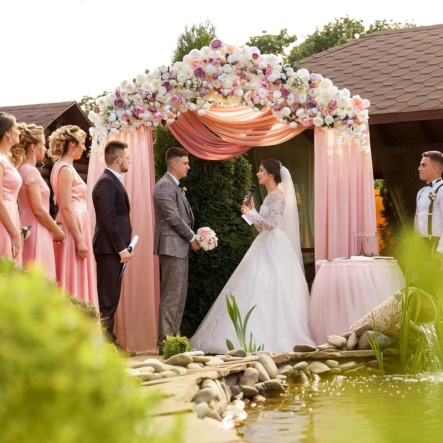 Wokceer Blush Wedding Arch Draping Fabric Backdrop 3 Panels 28.7" X 20FT Sheer Drapes Fabric for Wedding Arbor Ceremony Party