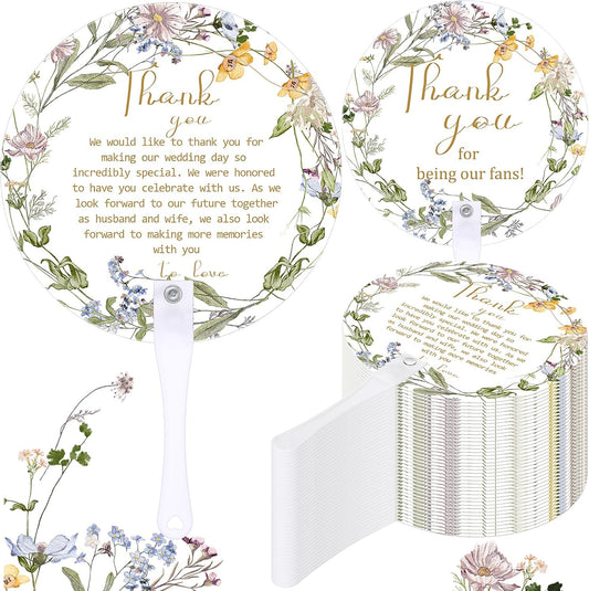 Roowest 100 Pcs Wedding Fans for Guests Bulk Plastic Floral Handheld Wedding Fans with Handle Thank You for Being Our Fan for Ceremony Bridal Baby Shower Party Favors Decoration(Fresh Style)