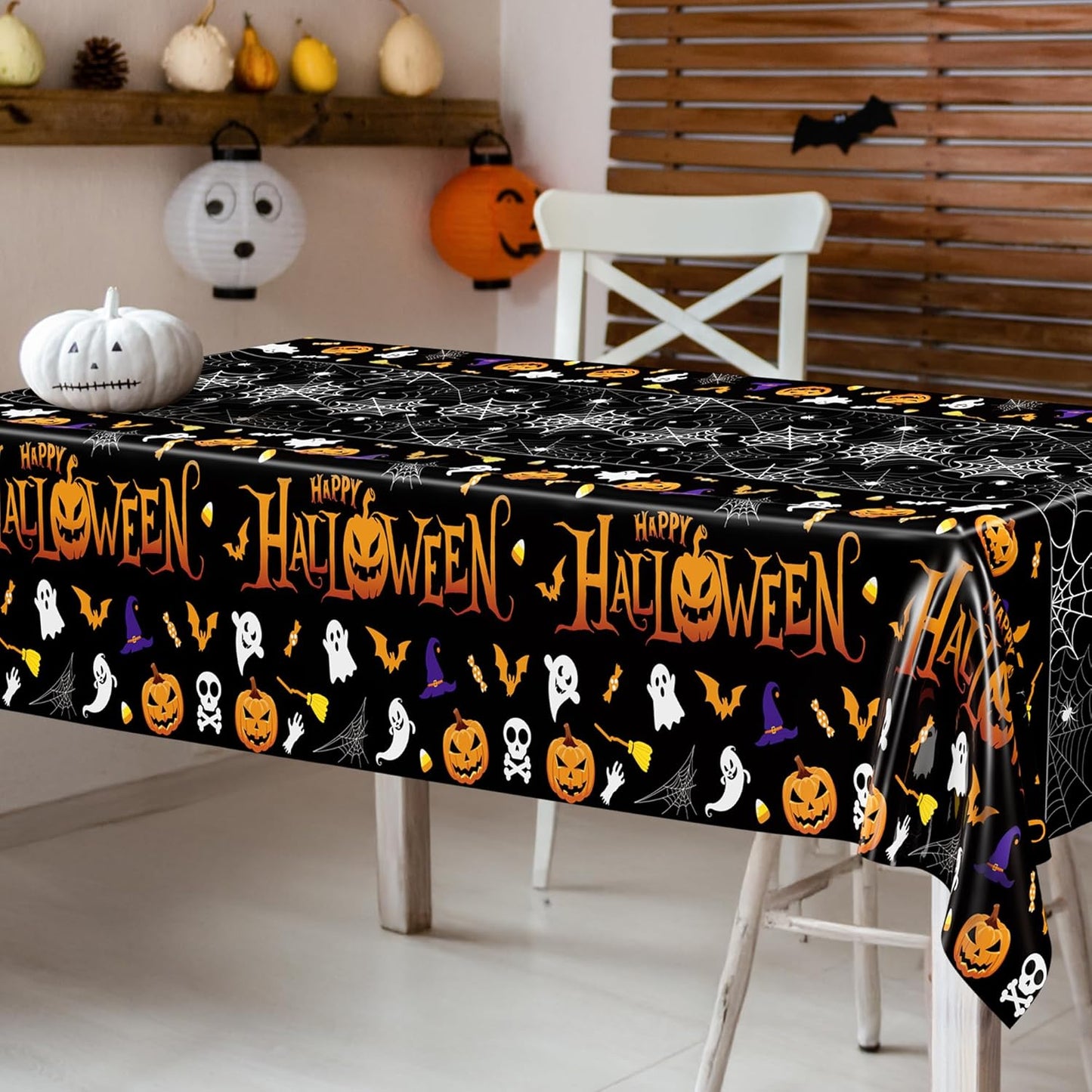 QZYL 4 Pack Halloween Tablecloth, 54" x 108" Halloween Decorations, Pumpkin Design Disposable Tablecover Plastic Table Cloth, Spider Webs Decorations Party Supplies Tableware Indoor