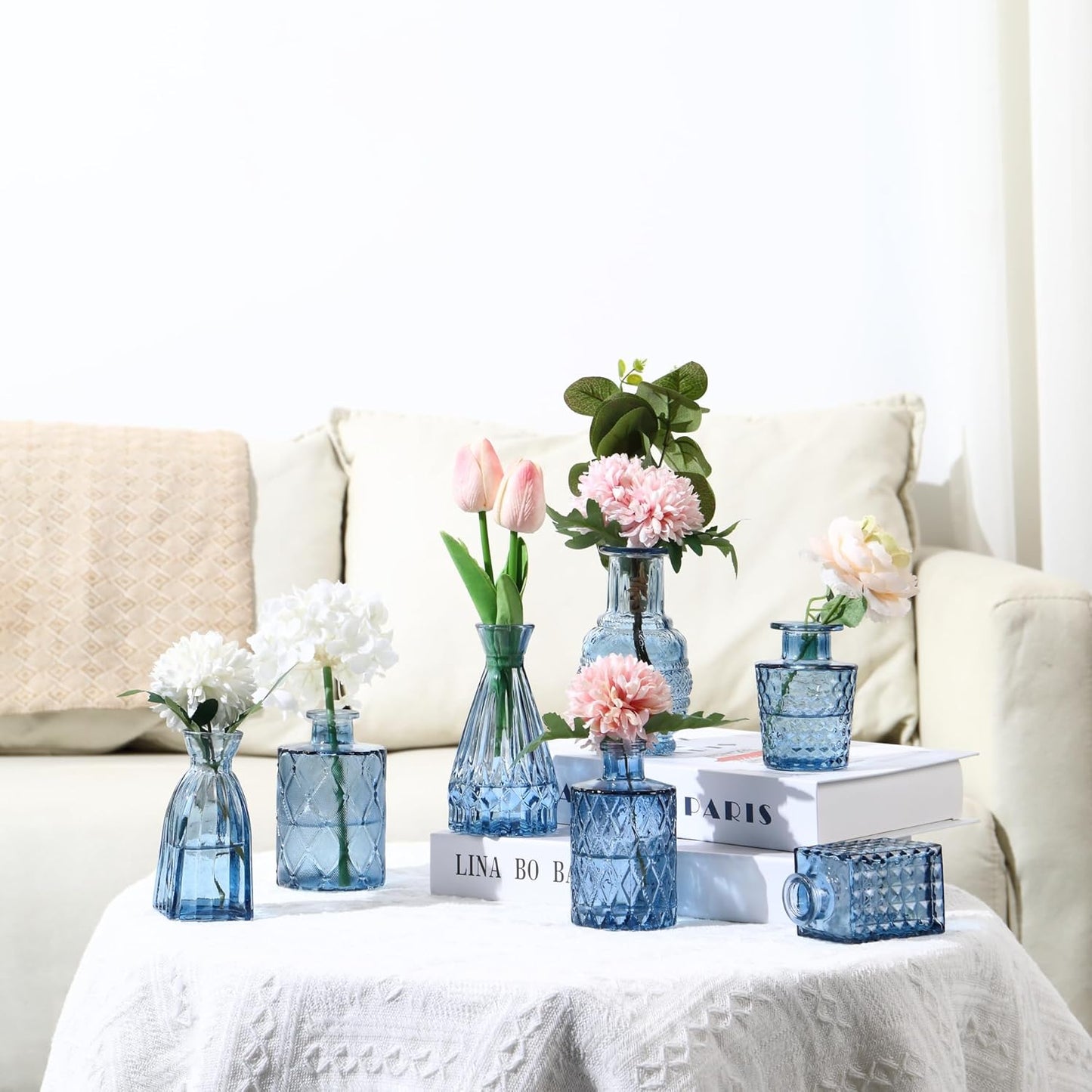 Bud Vases in Bulk 30, Blue Glass Vases for Centerpieces, Small Flower Vase for Centerpieces, Small Vase for Flowers, Mini Vintage Vases for Wedding Table Decor