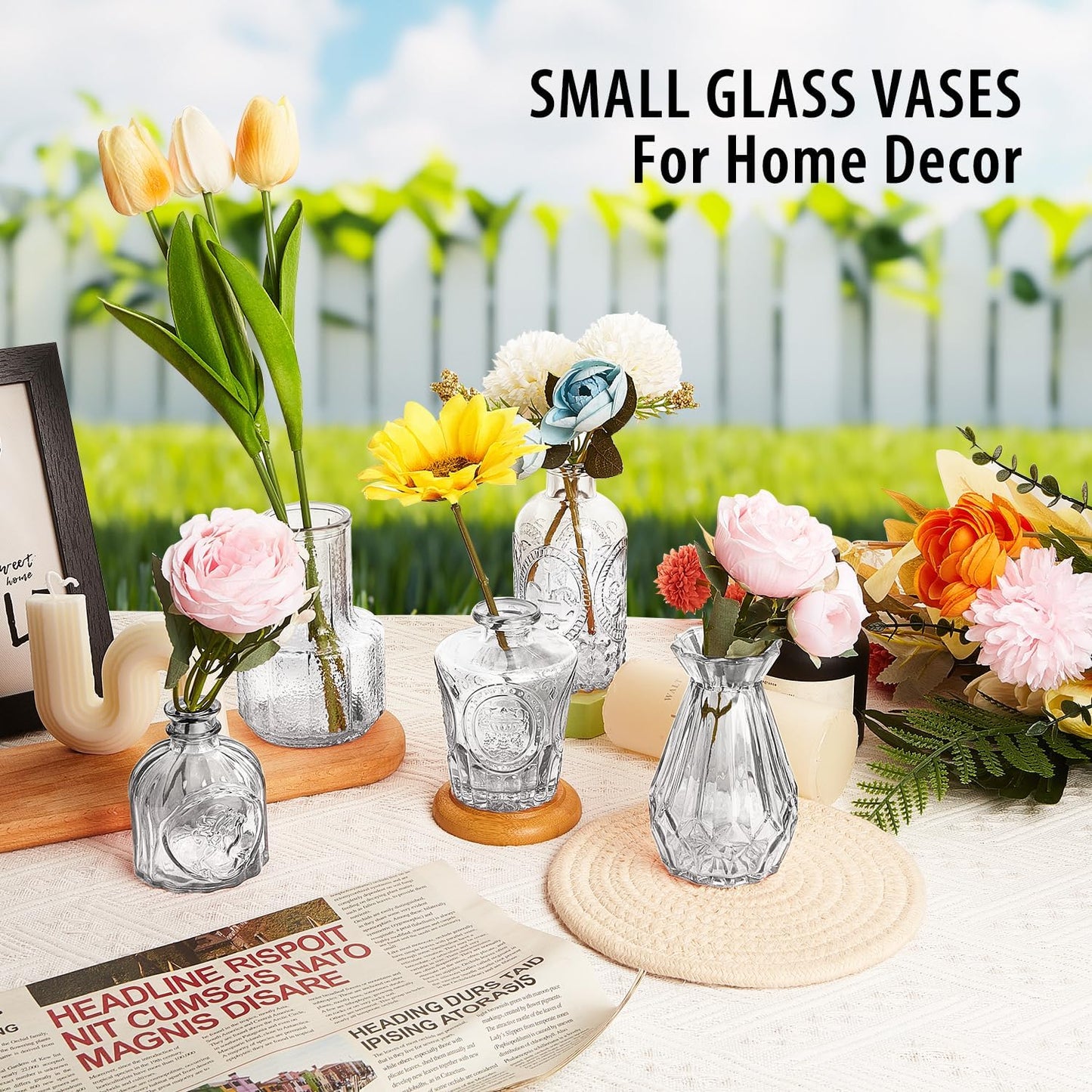 Glass Bud Vase Set of 12, Clear Bud Vases in Bulk, Small Flower Vases for Table Centerpieces, Mini Vintage Vases for Rustic Wedding Party, Bridal Shower, Home Decoration (12 Pack)