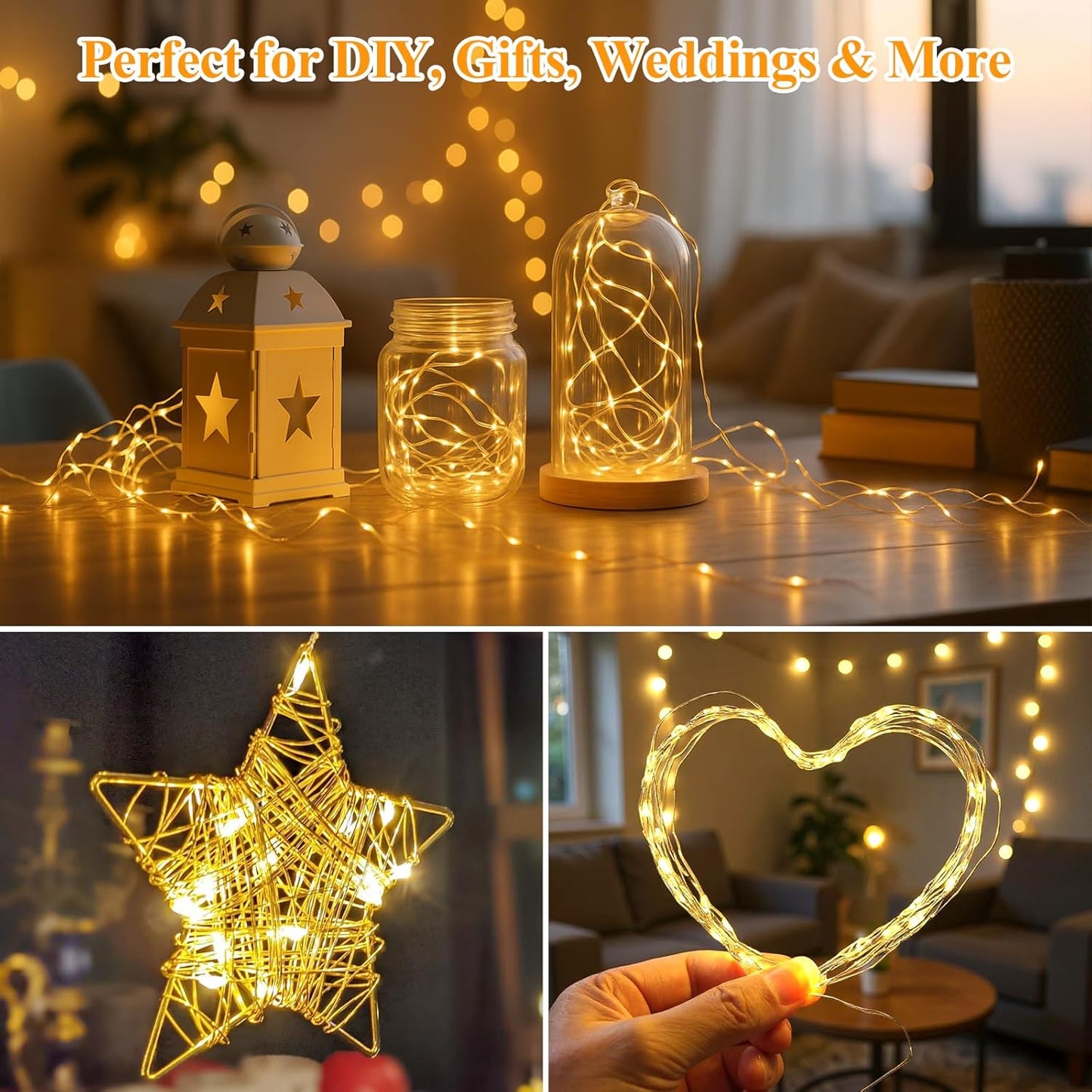 Lakumu 20 Pack Fairy Lights Battery Operated -7FT 20LED String Lights Waterproof Silver Wire Firefly Starry Moon Lights for DIY Christmas Decorations Party Wedding Centerpiece Table Decor, Warm White