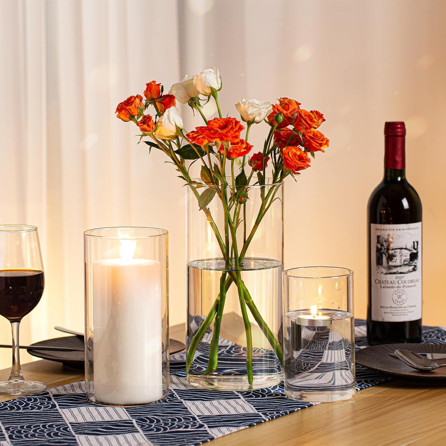 PHOSPHOR Hurricand Candle Holder 18 PCS, Glass Pillar Candle Holder, Clear Glass Cylinder Candleholder Glass Cylinder Vase for Centerpieces Wedding Party Decoration