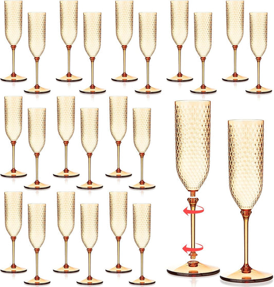 Remerry 24 Pack Detachable Plastic Champagne Flutes 5.5 oz Champagne Glasses Wedding Toasting Crystal Glasses Reusable Unbreakable Party Wine Cups for Wedding New Years Eve Party Supplies